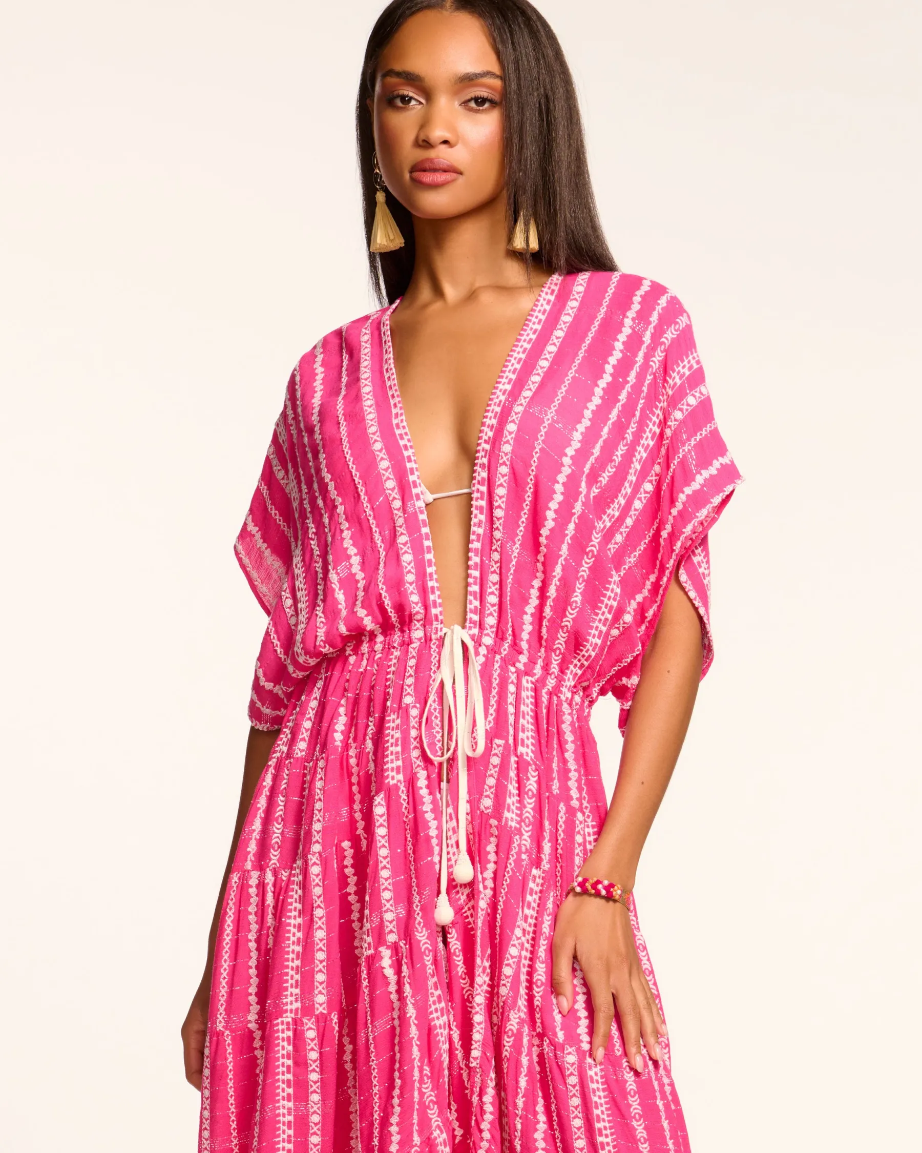 Ramy Brook Addaline Embroidered Coverup Dress Pinkstripe Outlet