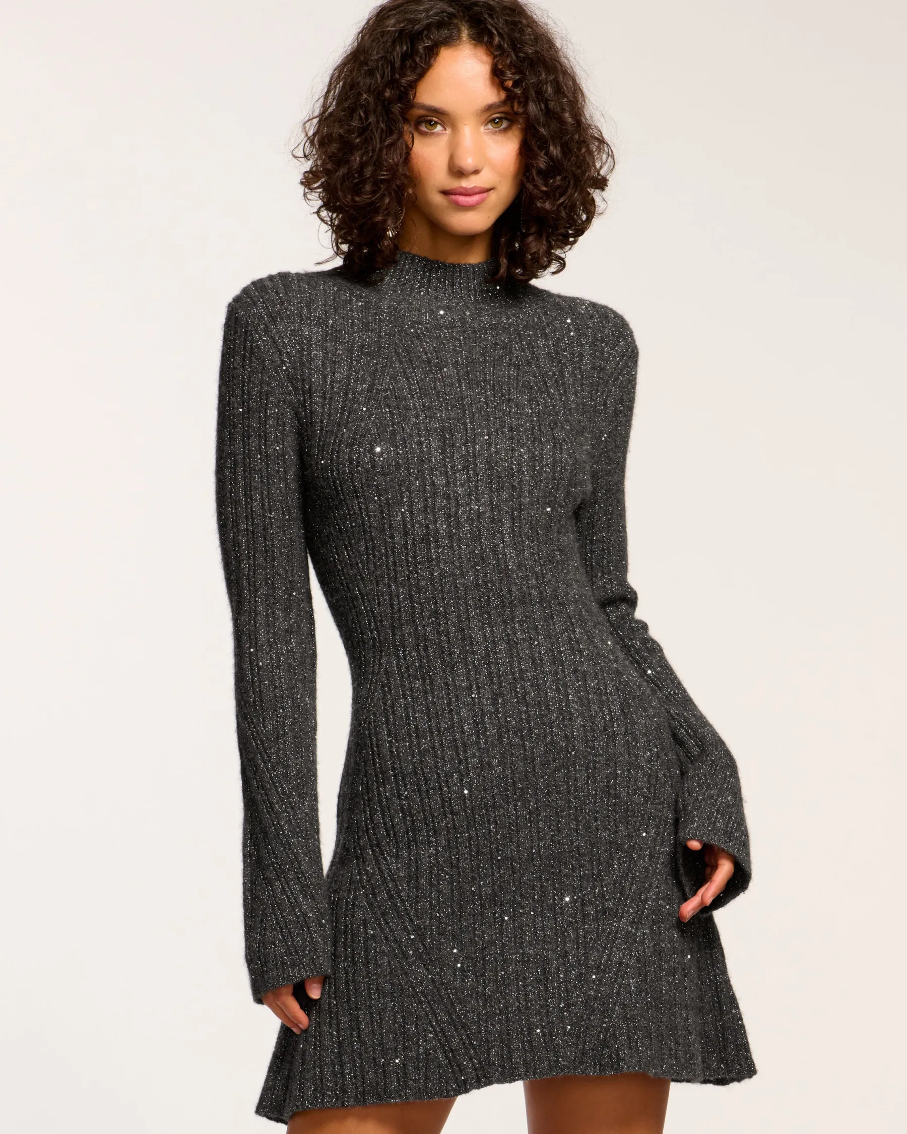 Ramy Brook Ambrosius Mini Sweater Dress Charcoal Hot