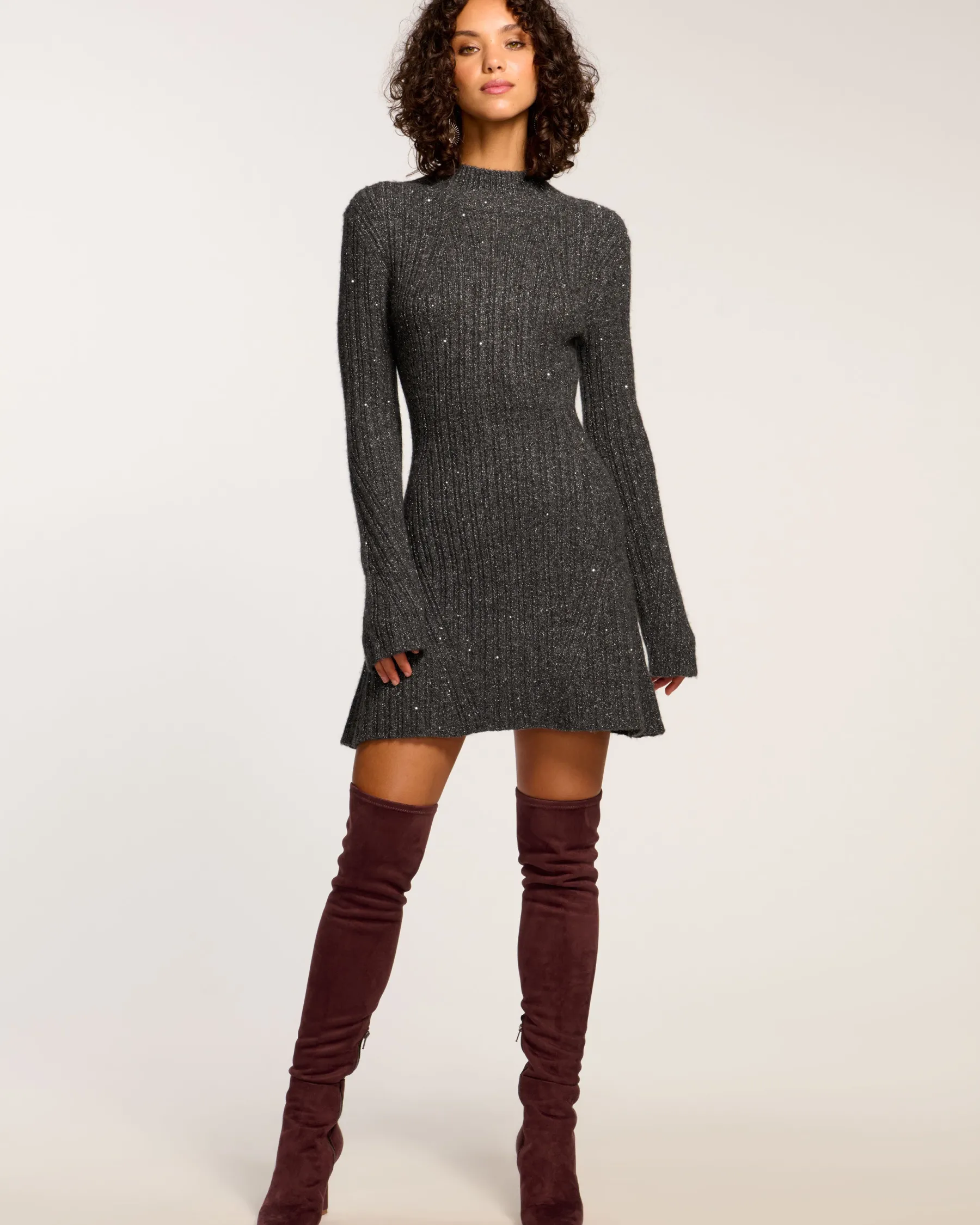 Ramy Brook Ambrosius Mini Sweater Dress Charcoal Hot