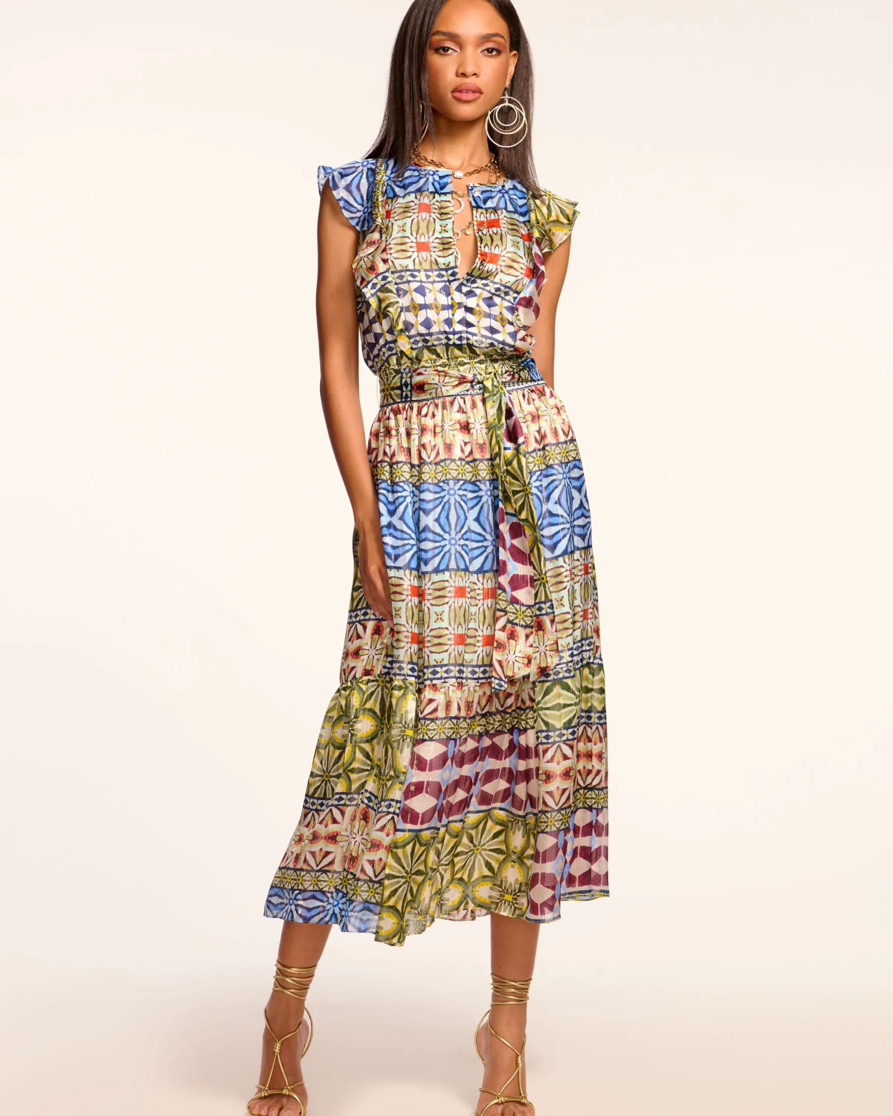 Ramy Brook Angelika Silk Flutter Sleeve Midi Dress Bluemulti Online