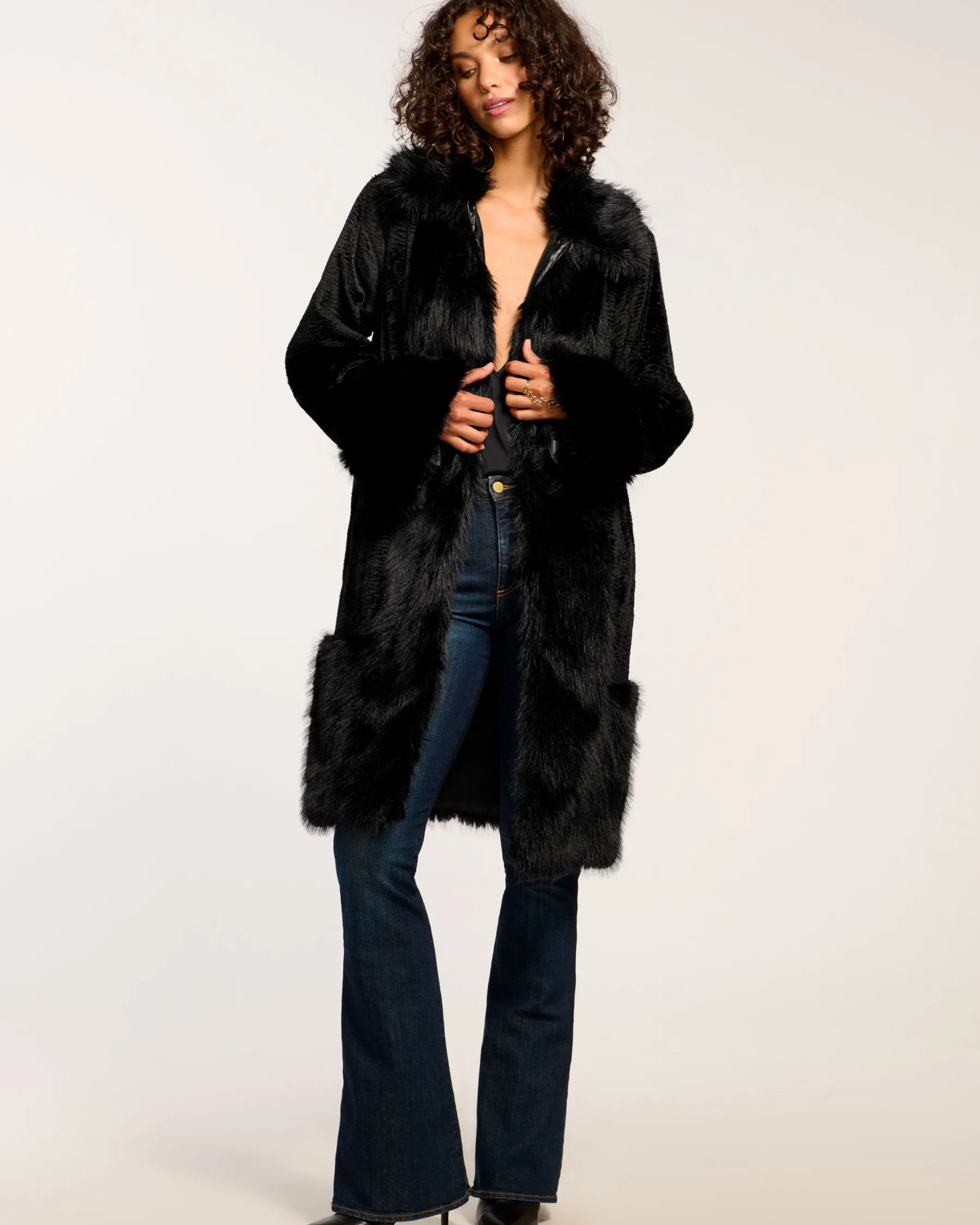 Ramy Brook Archie Faux Fur Coat Black Cheap