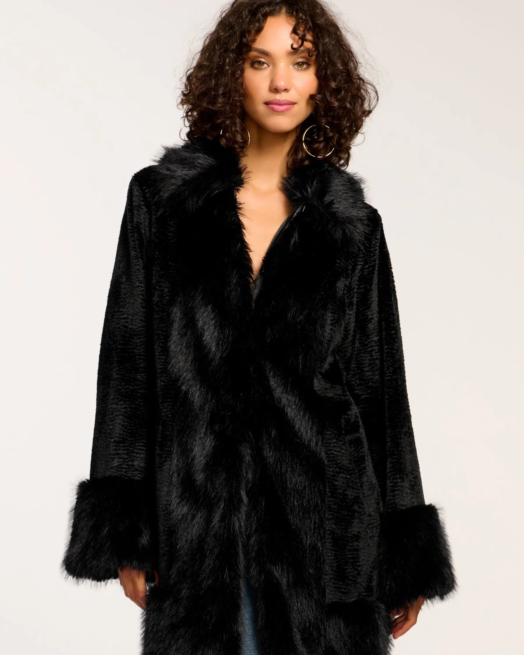 Ramy Brook Archie Faux Fur Coat Black Cheap