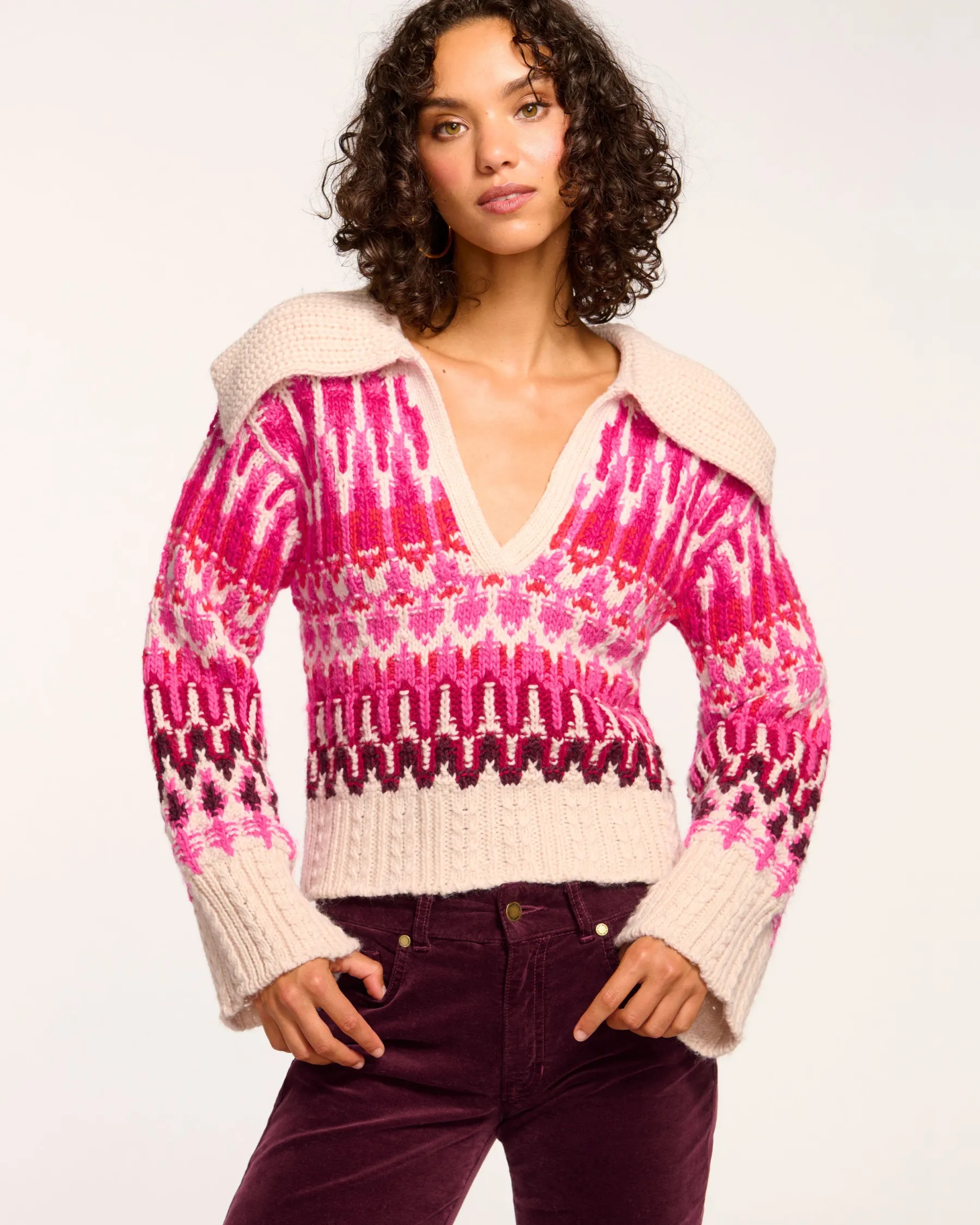 Ramy Brook Augustus V-Neck Sweater Magentafairisle Online