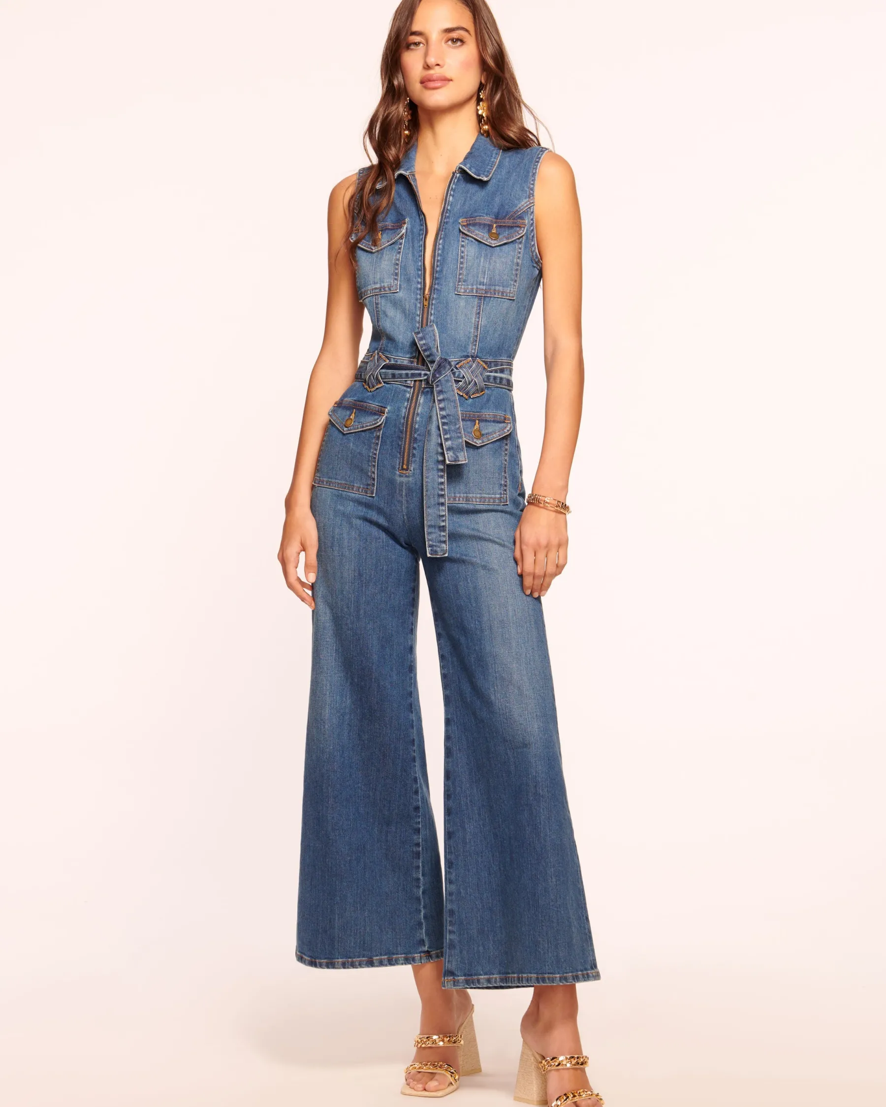 Ramy Brook Bell Cropped Denim Jumpsuit Mediumwash Flash Sale