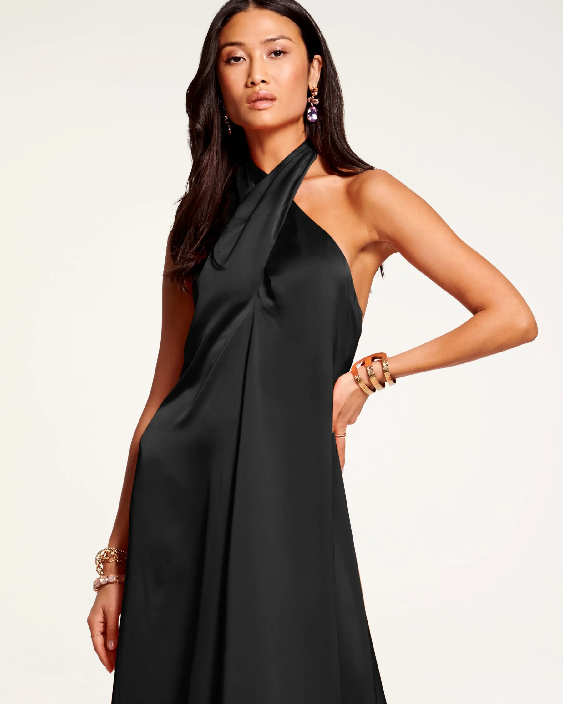 Ramy Brook Carey Halter Gown Black New