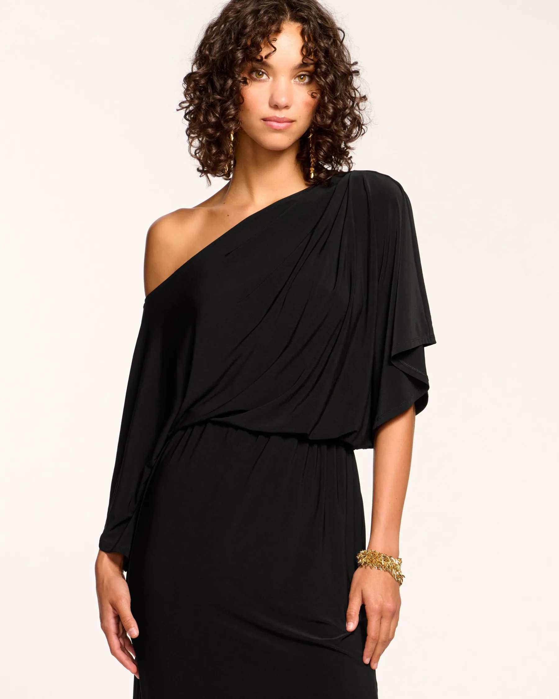 Ramy Brook Carlina Off-The-Shoulder Jersey Midi Dress Black Clearance