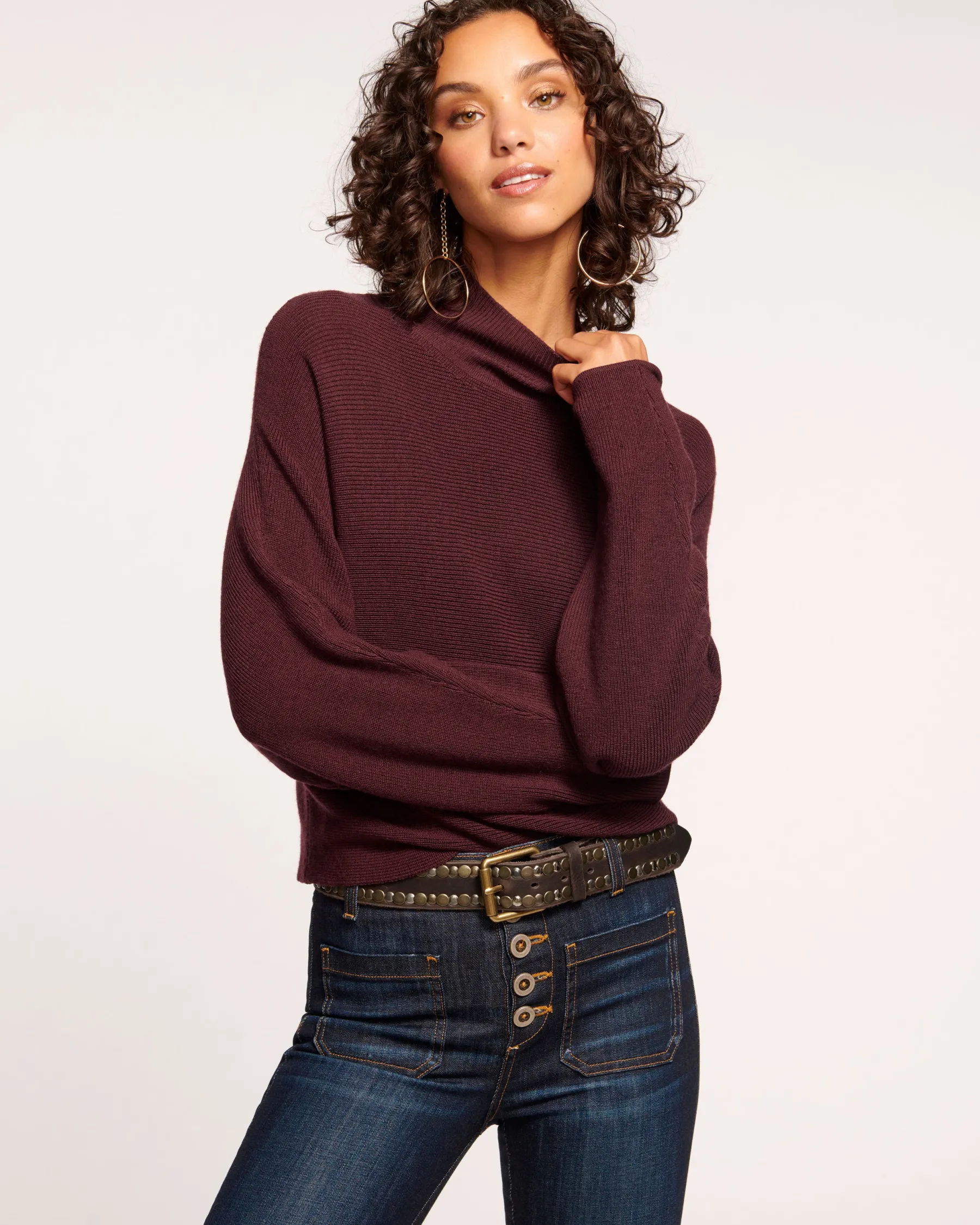 Ramy Brook Cassidy Wool Turtleneck Sweater Pinotnoir Cheap