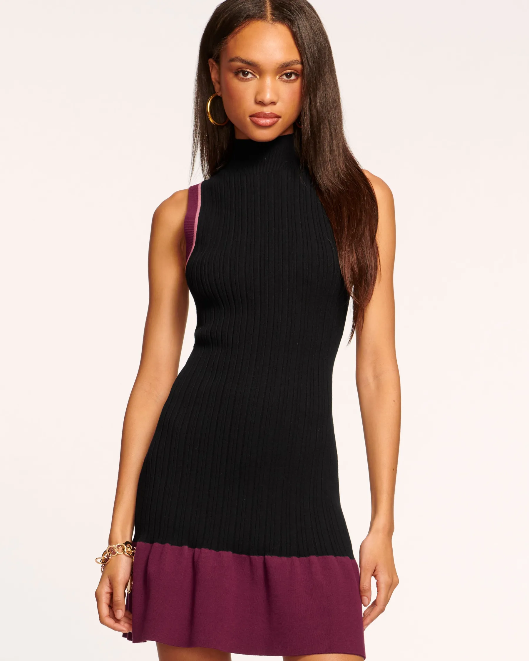 Ramy Brook Cody Colorblock Mini Sweater Dress Blackcolorblock Clearance