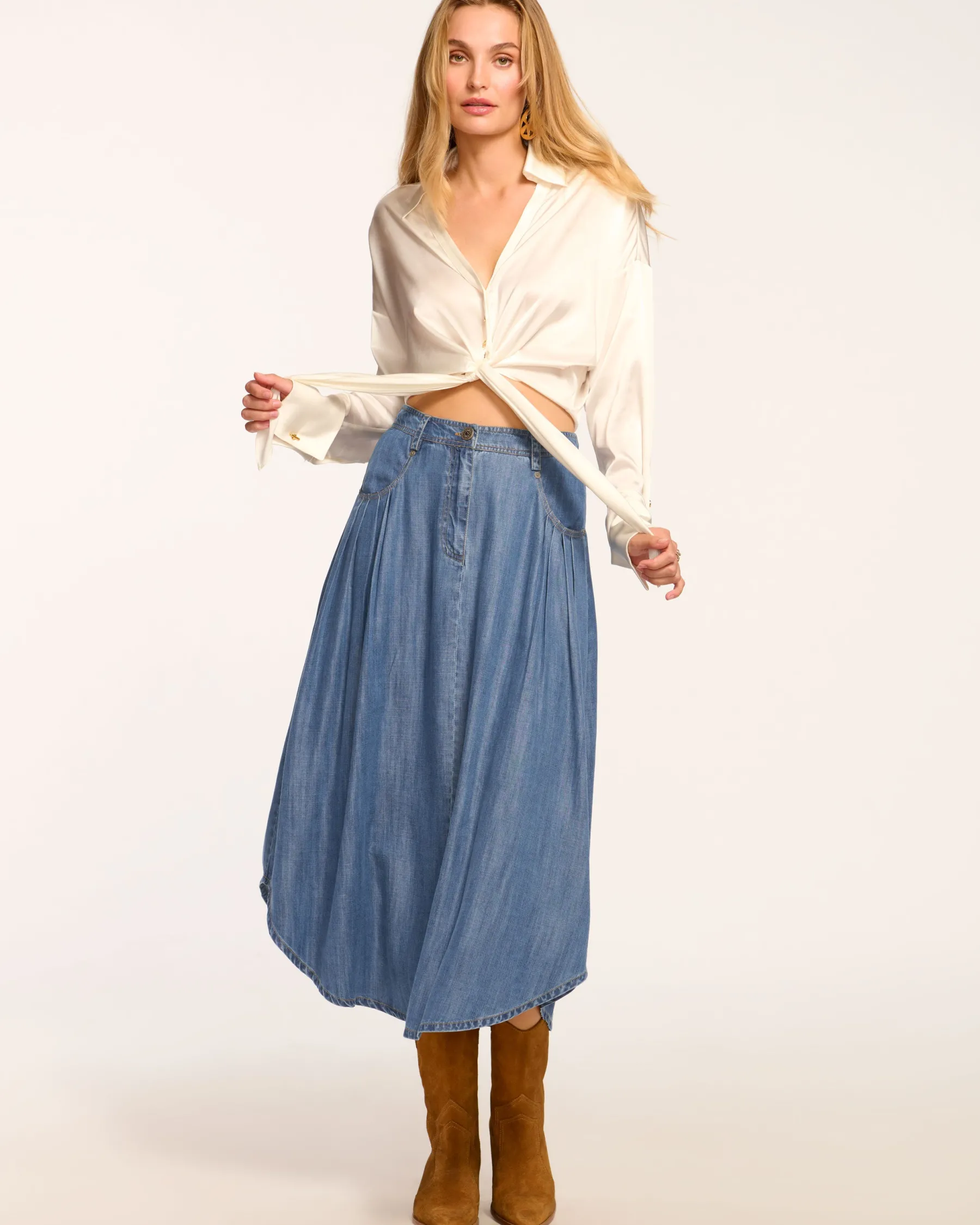 Ramy Brook Dallas Midi Skirt Chambray Fashion