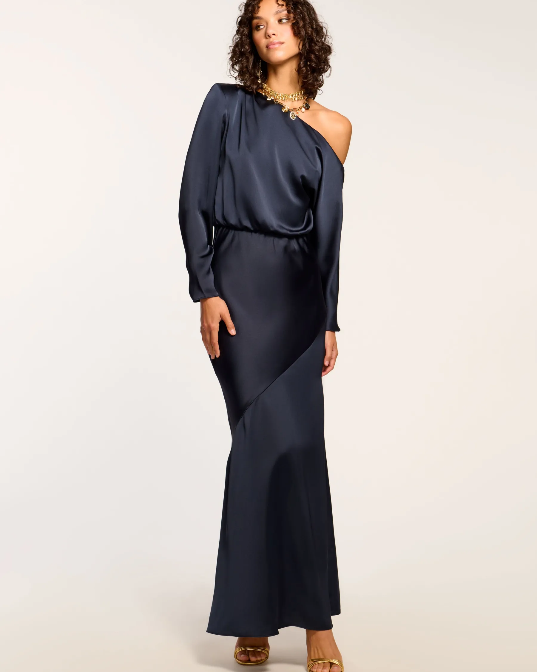 Ramy Brook Damiris Off-The-Shoulder Gown Navy Cheap