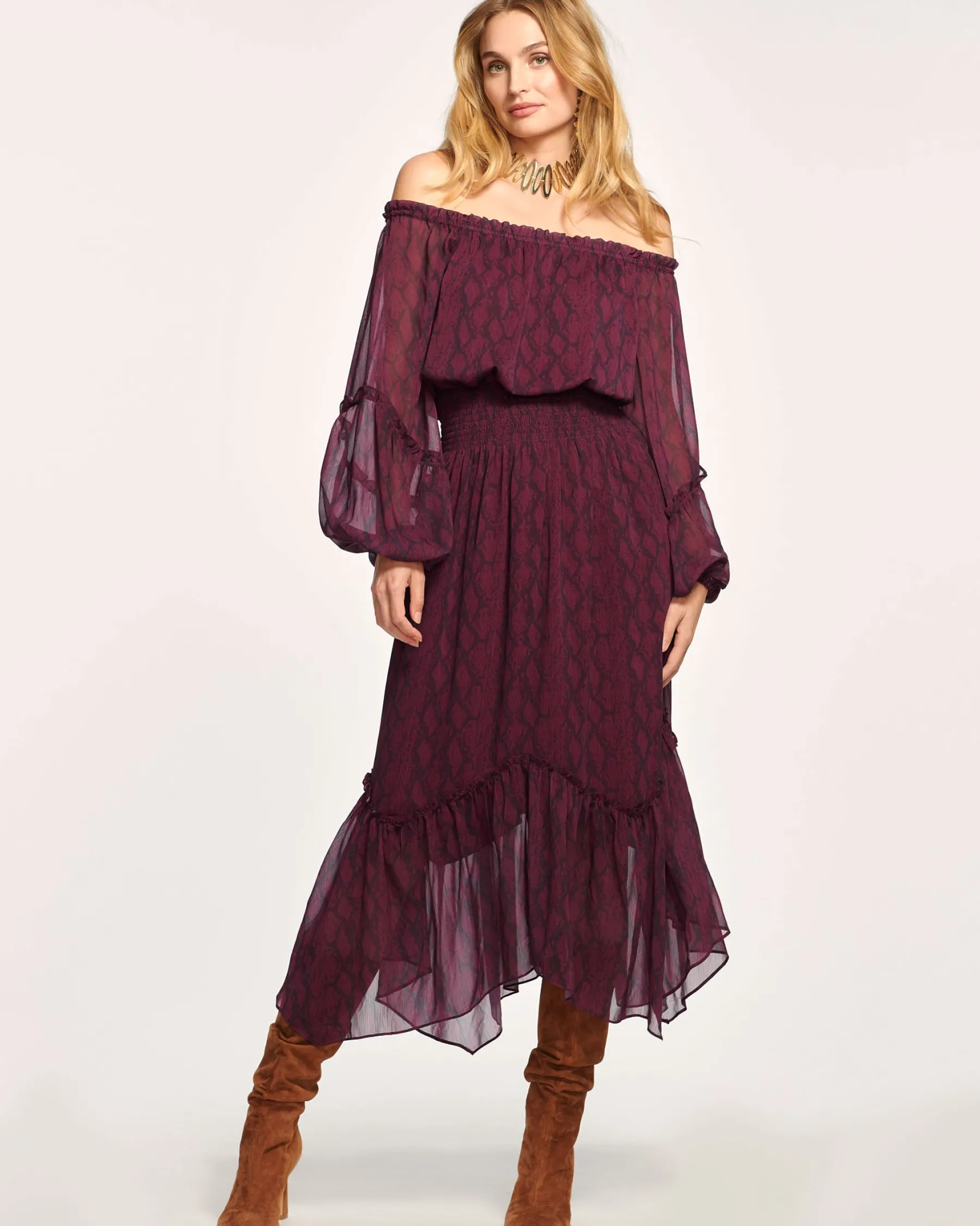 Ramy Brook Danna Off-The-Shoulder Midi Dress Pinotpython Fashion