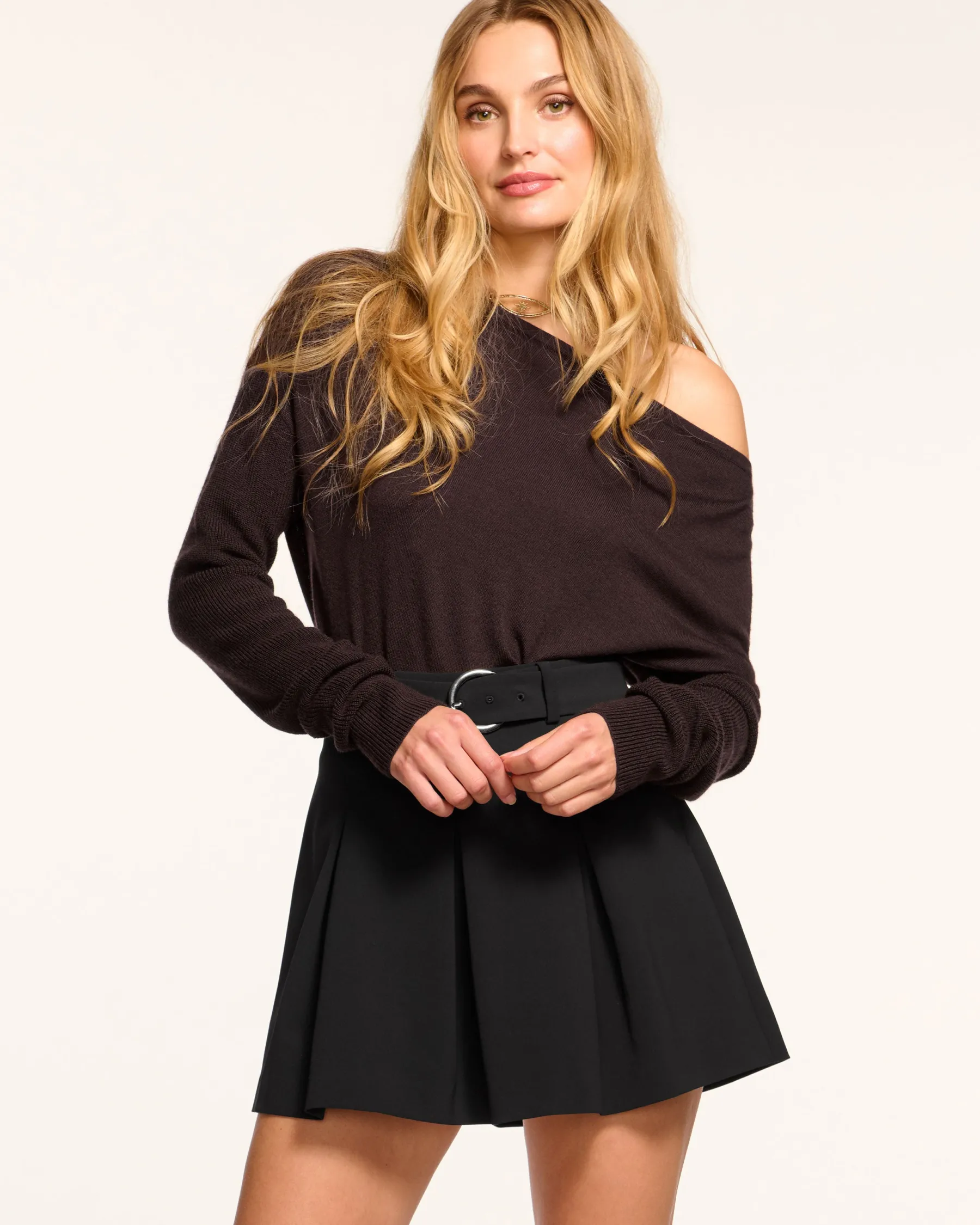 Ramy Brook Donia Pleated Belted Skort Black Clearance