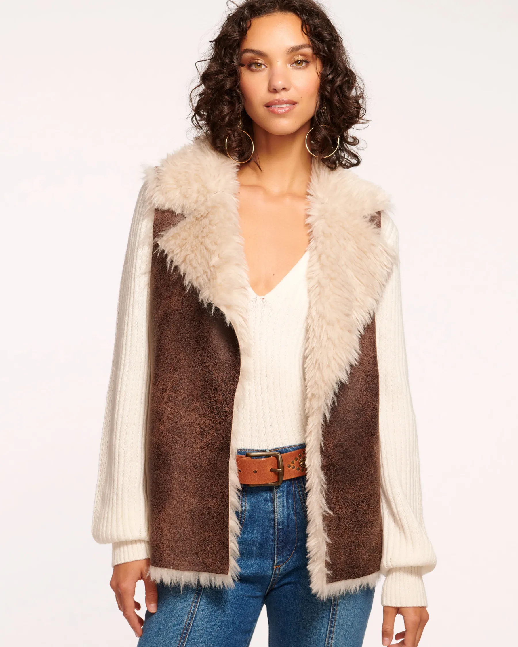 Ramy Brook Finney Reversible Faux Shearling Vest Brownshearling Clearance