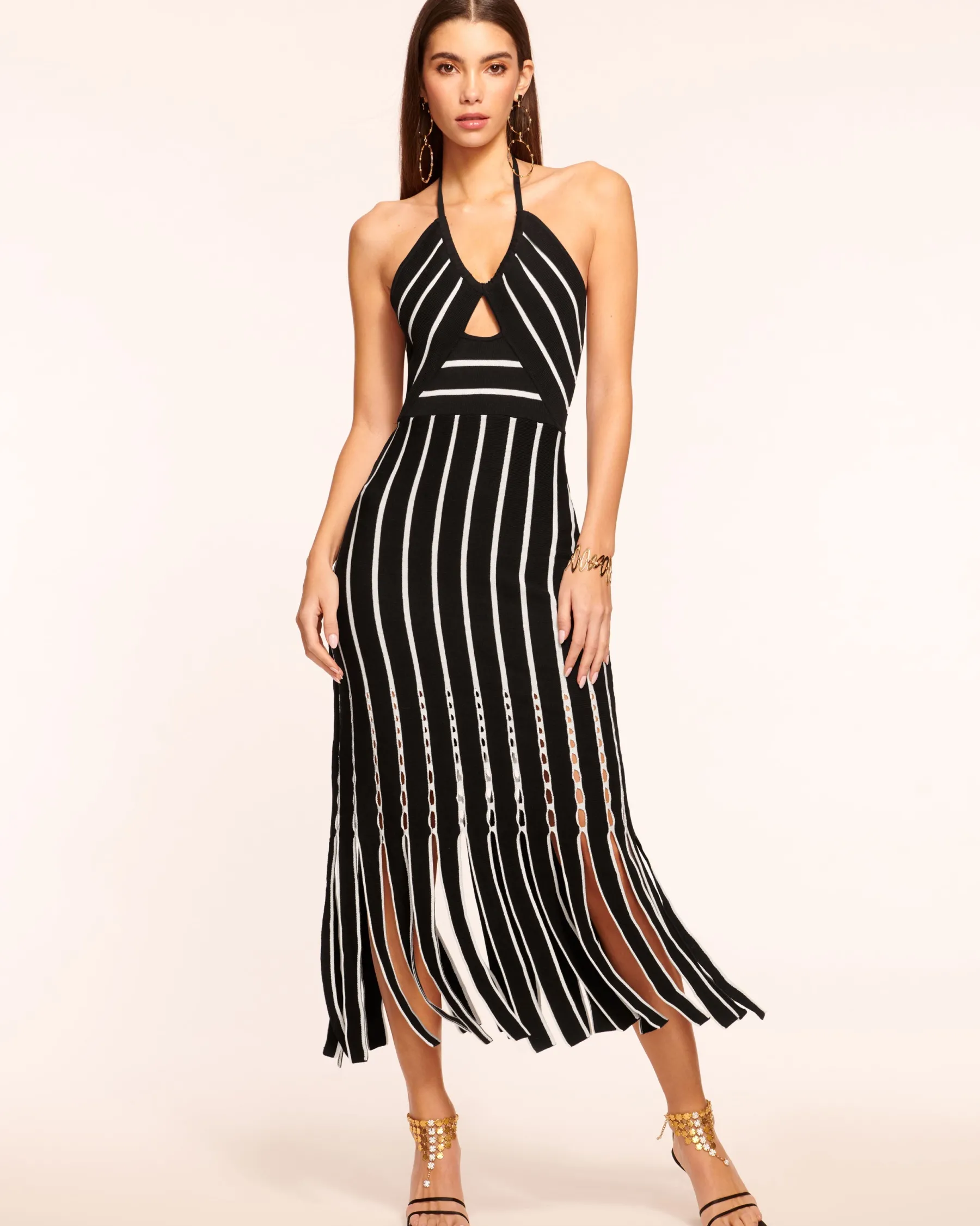 Ramy Brook Frida Fringe Knit Midi Dress Blackfringe Sale