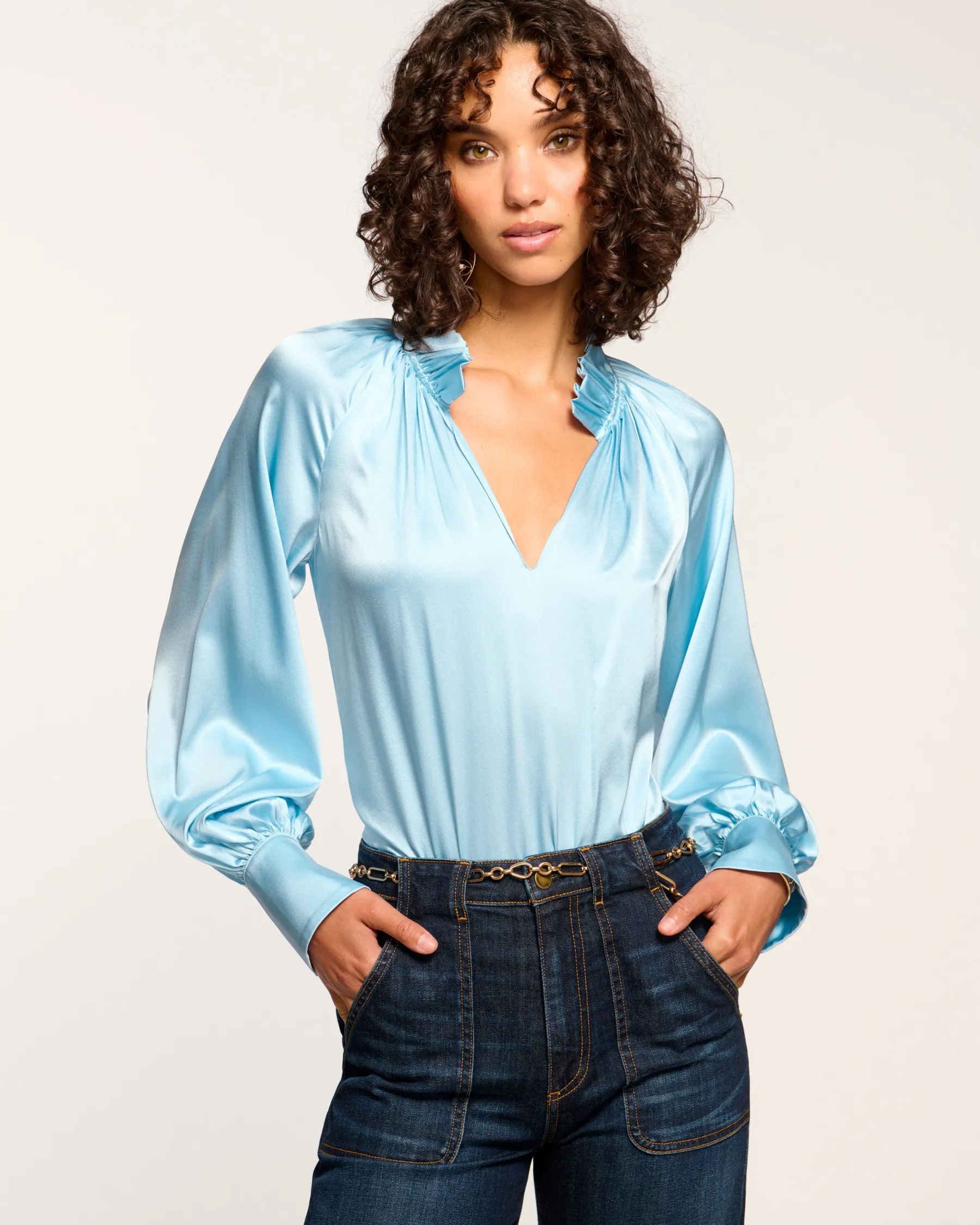 Ramy Brook Gayle Silk Long Sleeve Blouse Sale