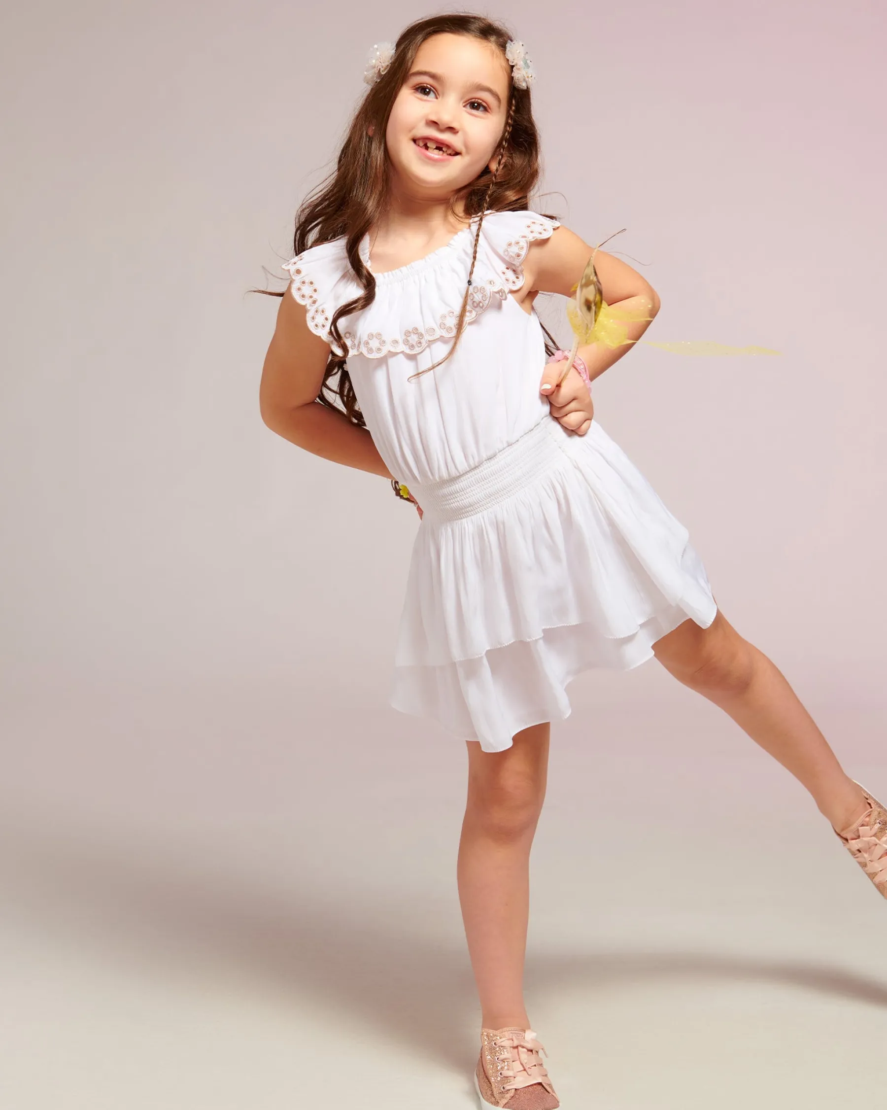 Ramy Brook Girls Cynthia Ruffle Mini Dress Ivory Outlet