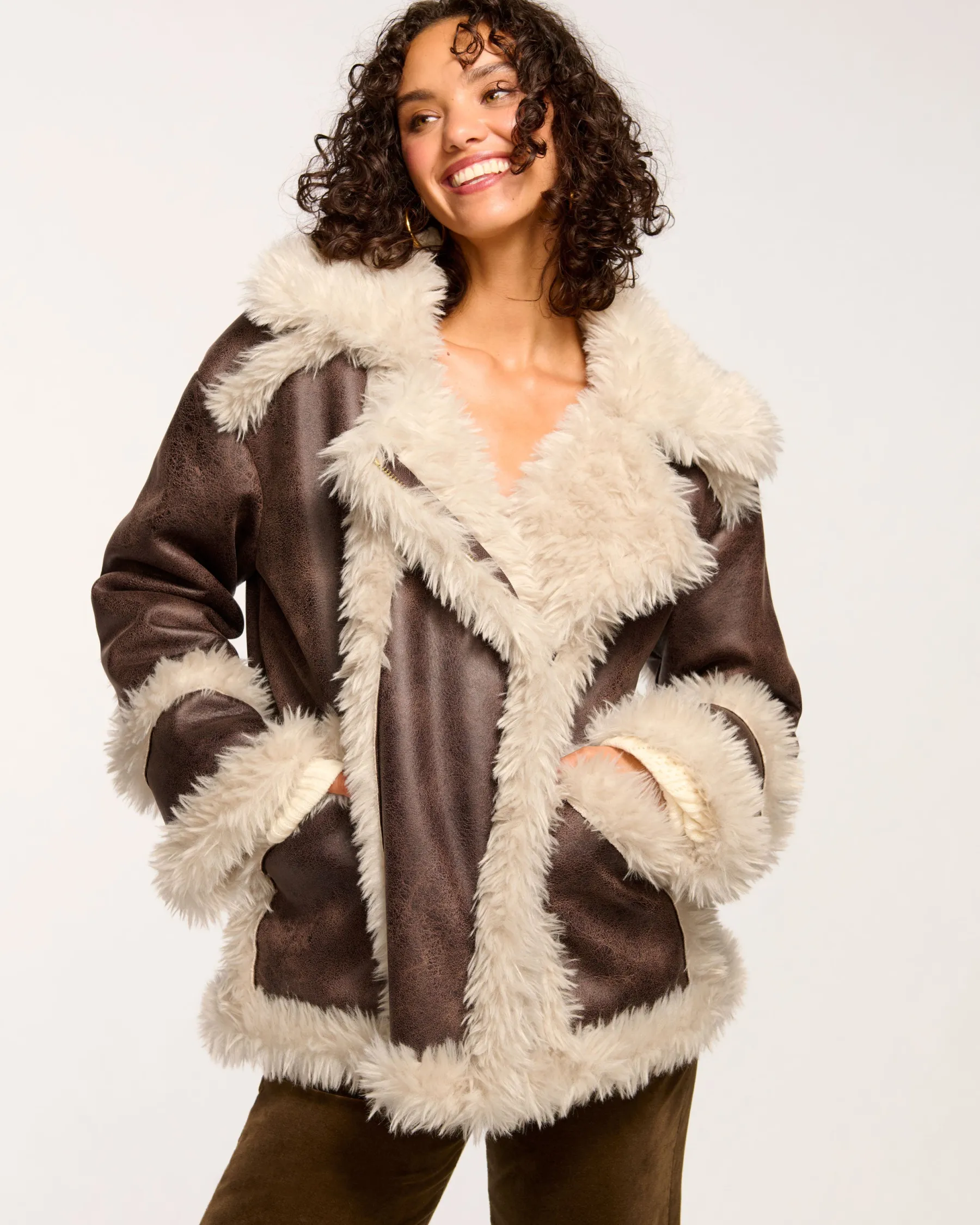 Ramy Brook Hal Faux Shearling Coat Brownshearling Best Sale