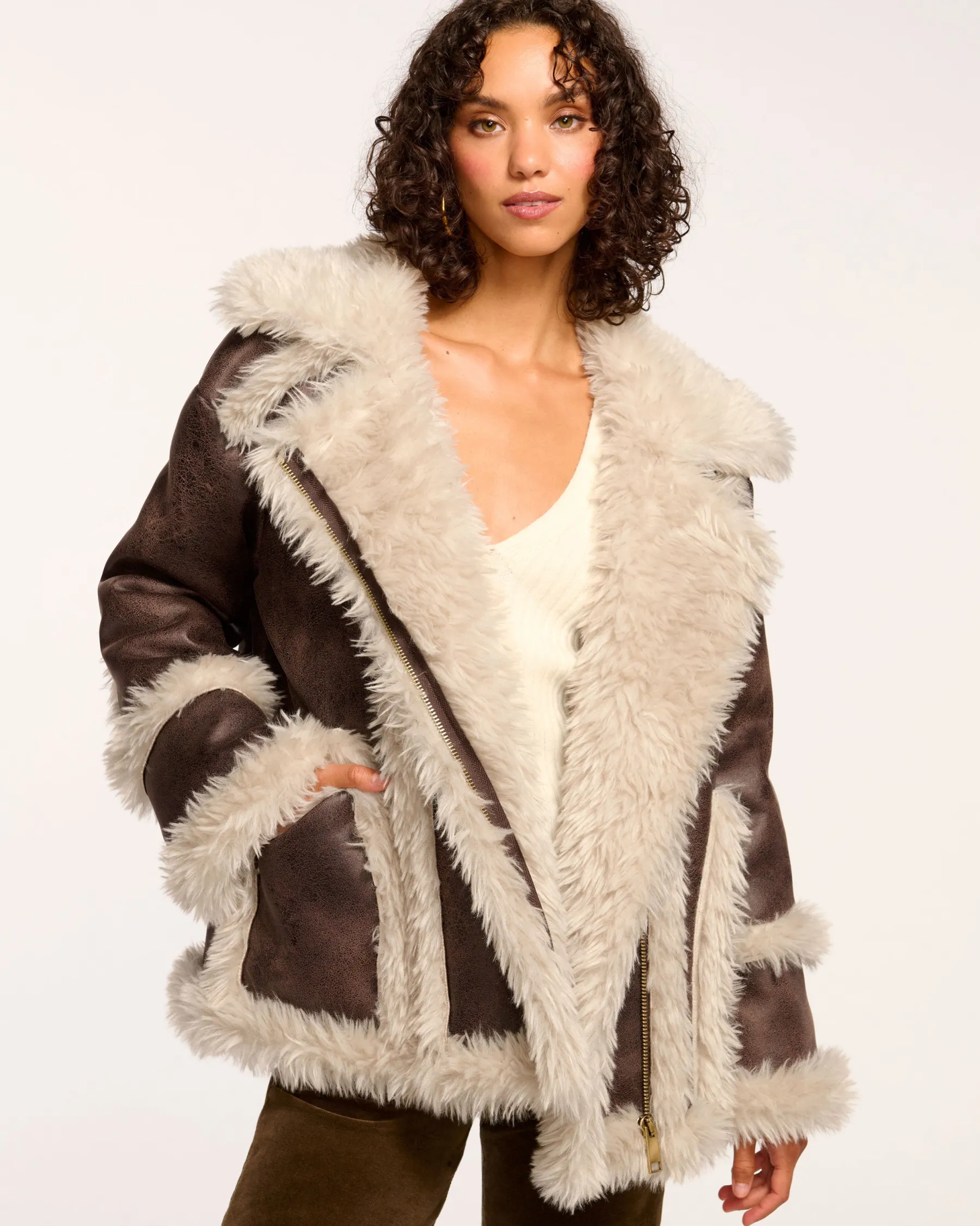 Ramy Brook Hal Faux Shearling Coat Brownshearling Best Sale