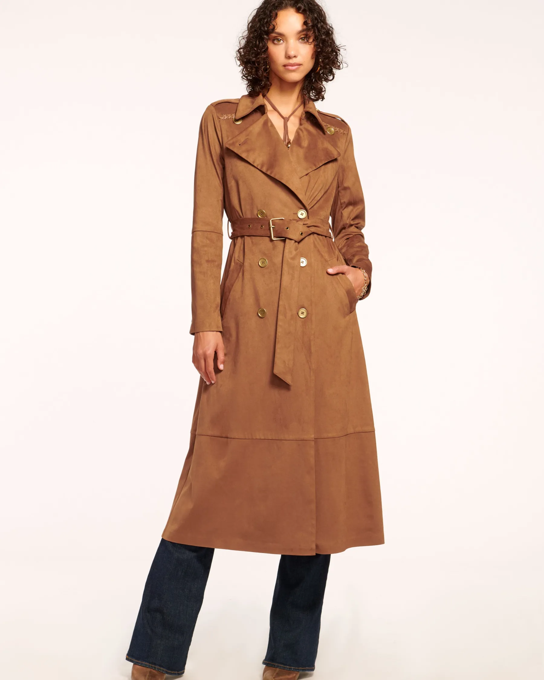 Ramy Brook Hermione Faux Suede Trench Coat Saddle Best Sale