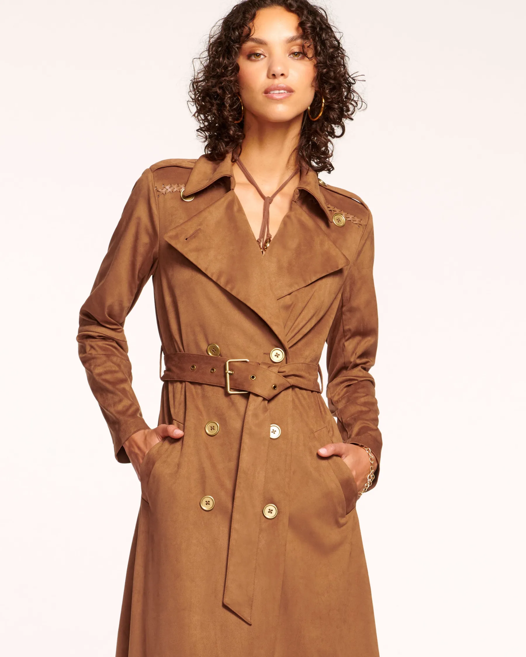 Ramy Brook Hermione Faux Suede Trench Coat Saddle Best Sale