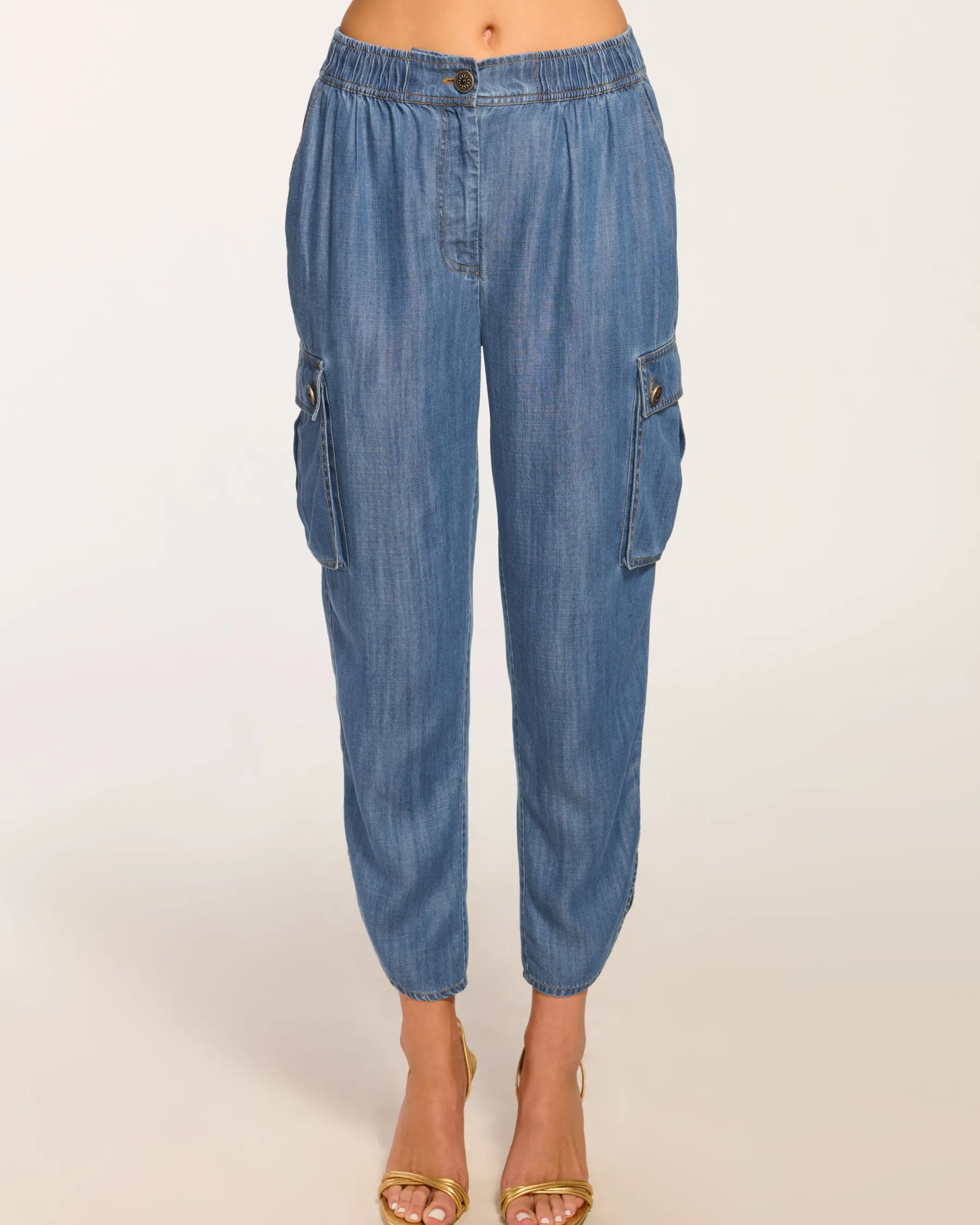 Ramy Brook Huc Cropped Cargo Jogger Chambray New