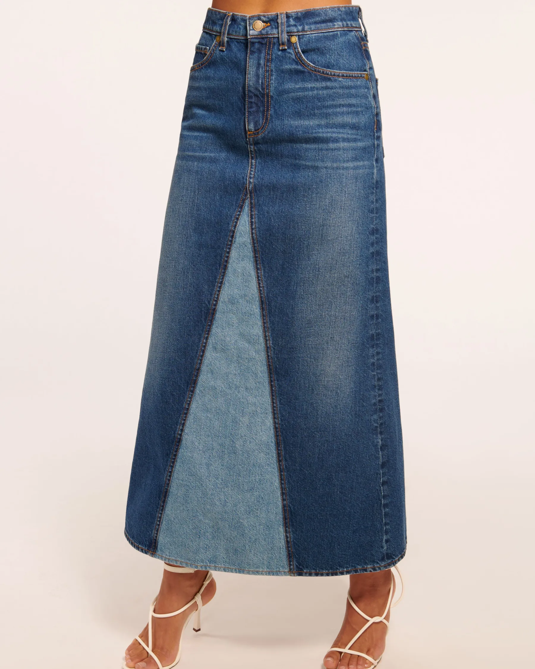 Ramy Brook Jannie Two-Tone Denim Maxi Skirt Tonalwash Store