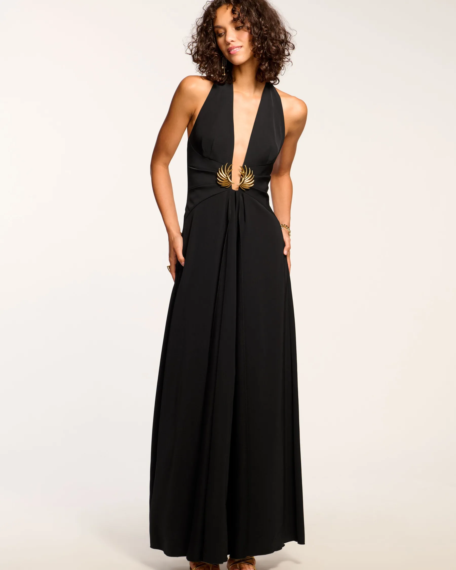 Ramy Brook Jenie Embellished Plunging Gown Black Hot