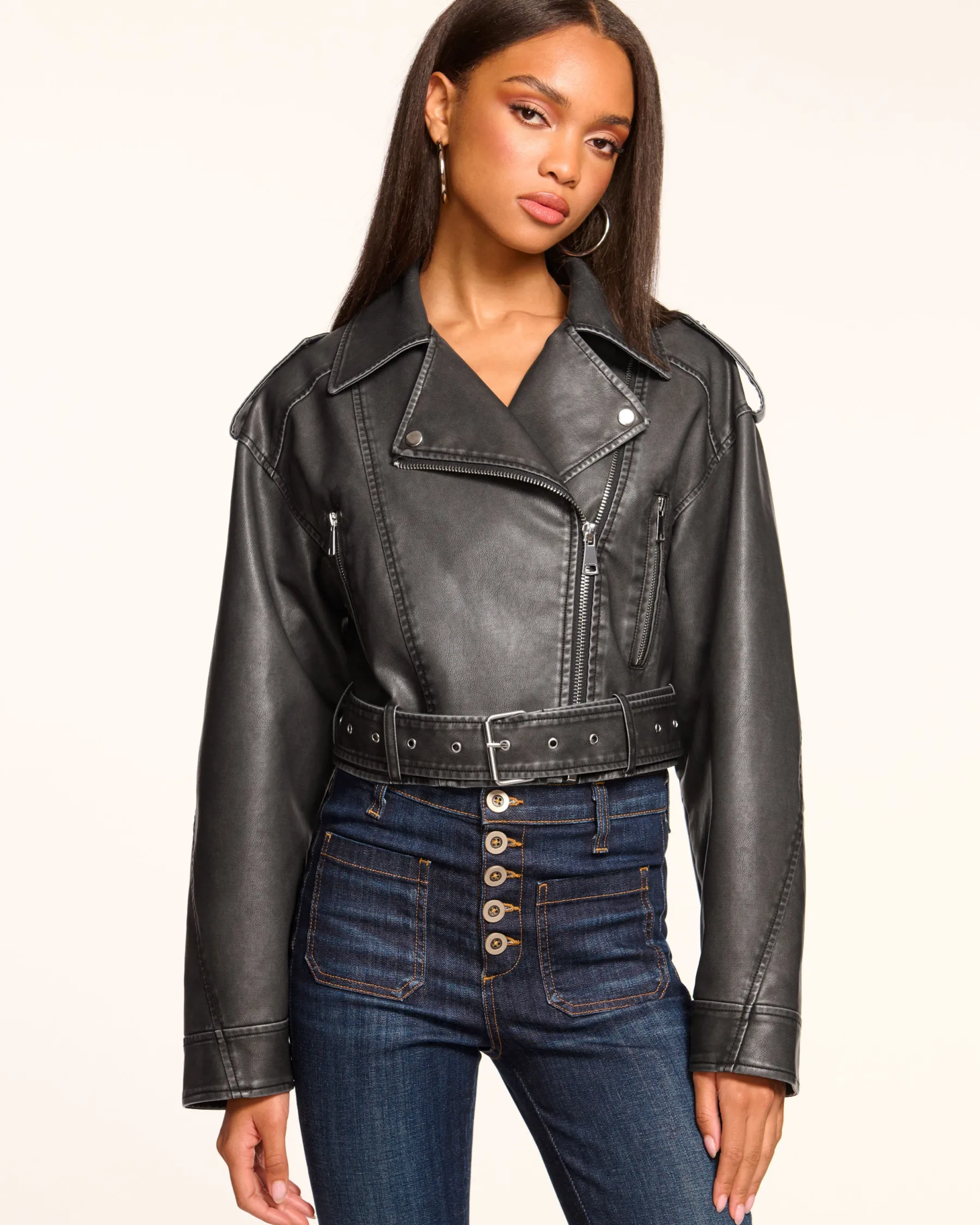 Ramy Brook Layana Faux Leather Motorcycle Jacket Black Store