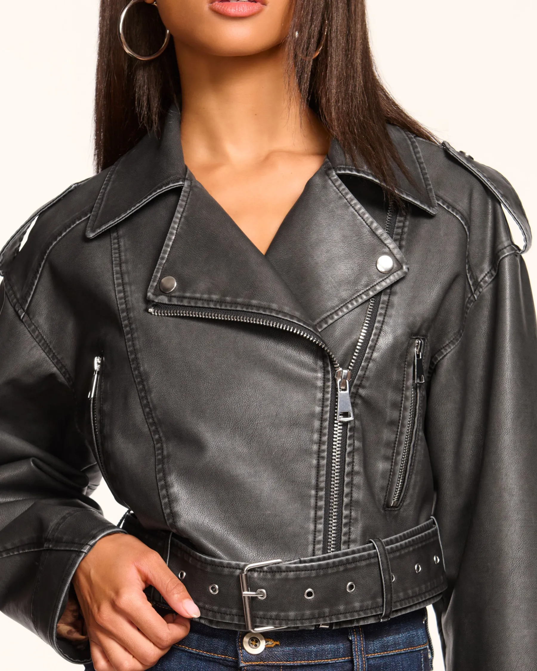 Ramy Brook Layana Faux Leather Motorcycle Jacket Black Store