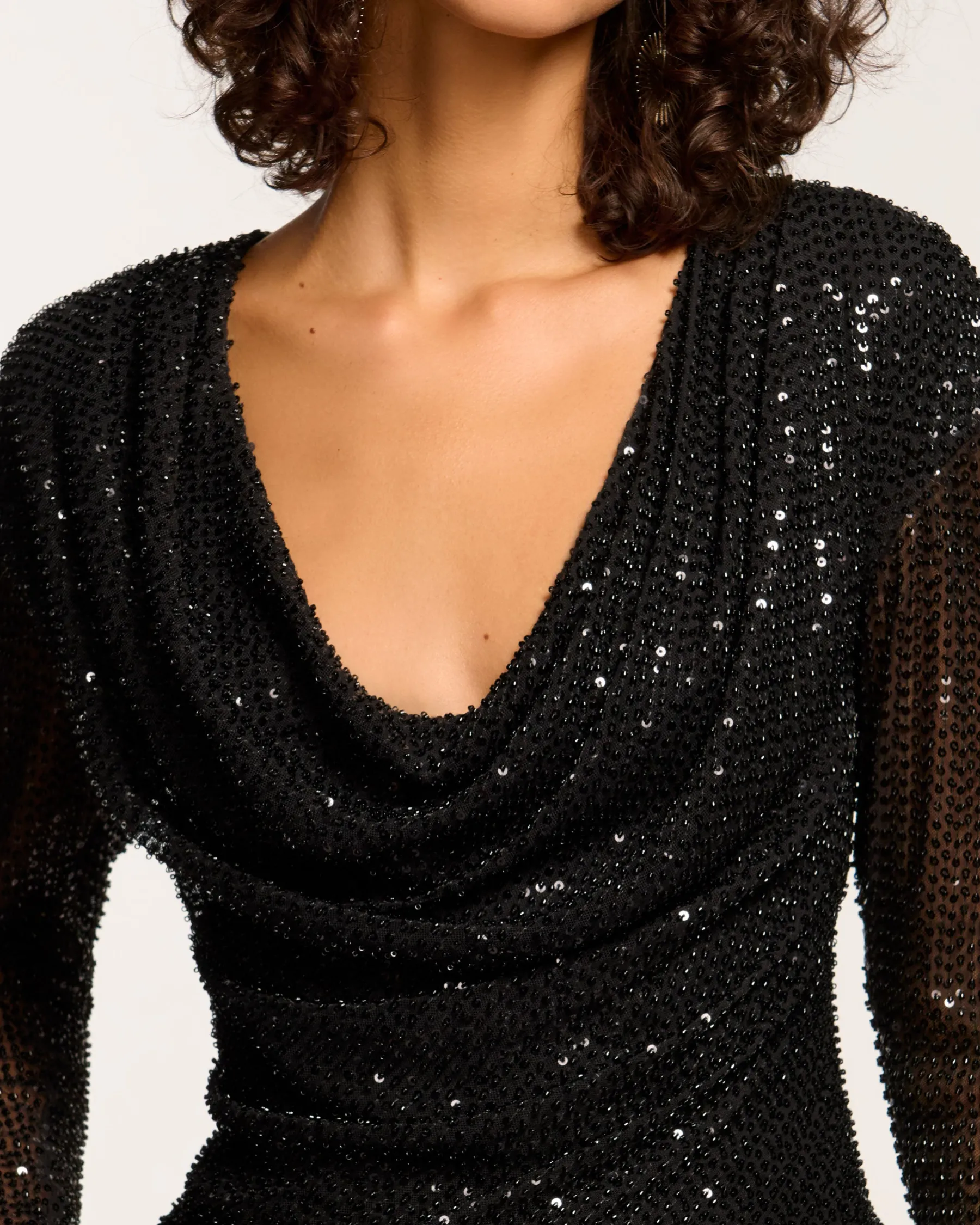 Ramy Brook Leon Beaded Cowl Neck Top Flash Sale