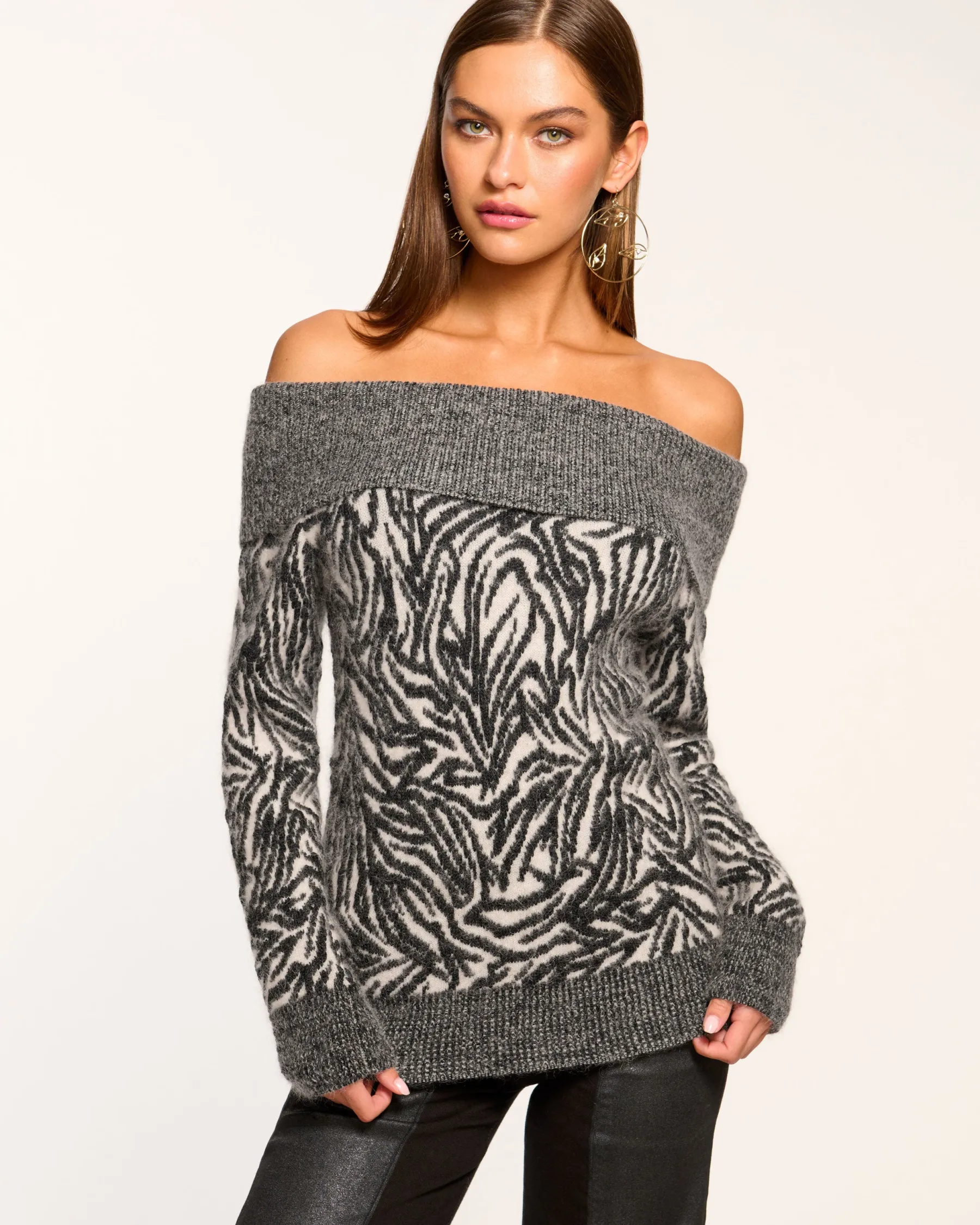 Ramy Brook Maisha Off-The-Shoulder Sweater Blackanimal Outlet