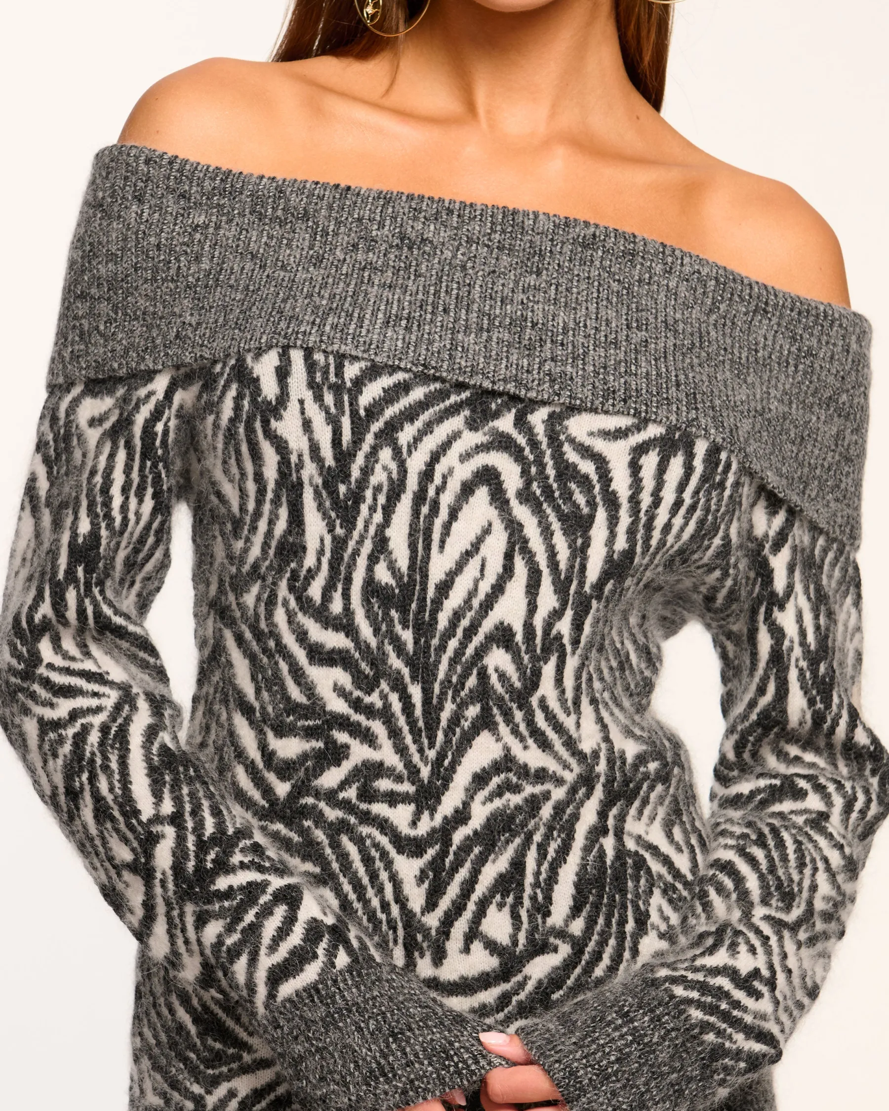 Ramy Brook Maisha Off-The-Shoulder Sweater Blackanimal Outlet