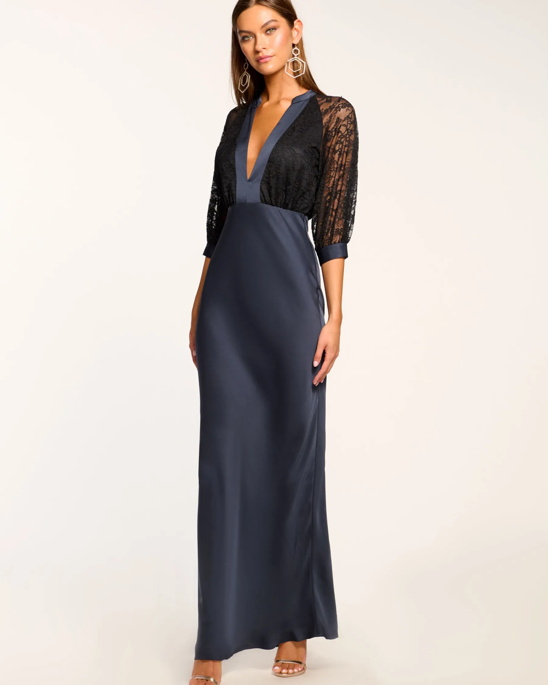 Ramy Brook Marceline Lace Short Sleeve Maxi Dress Navy Discount