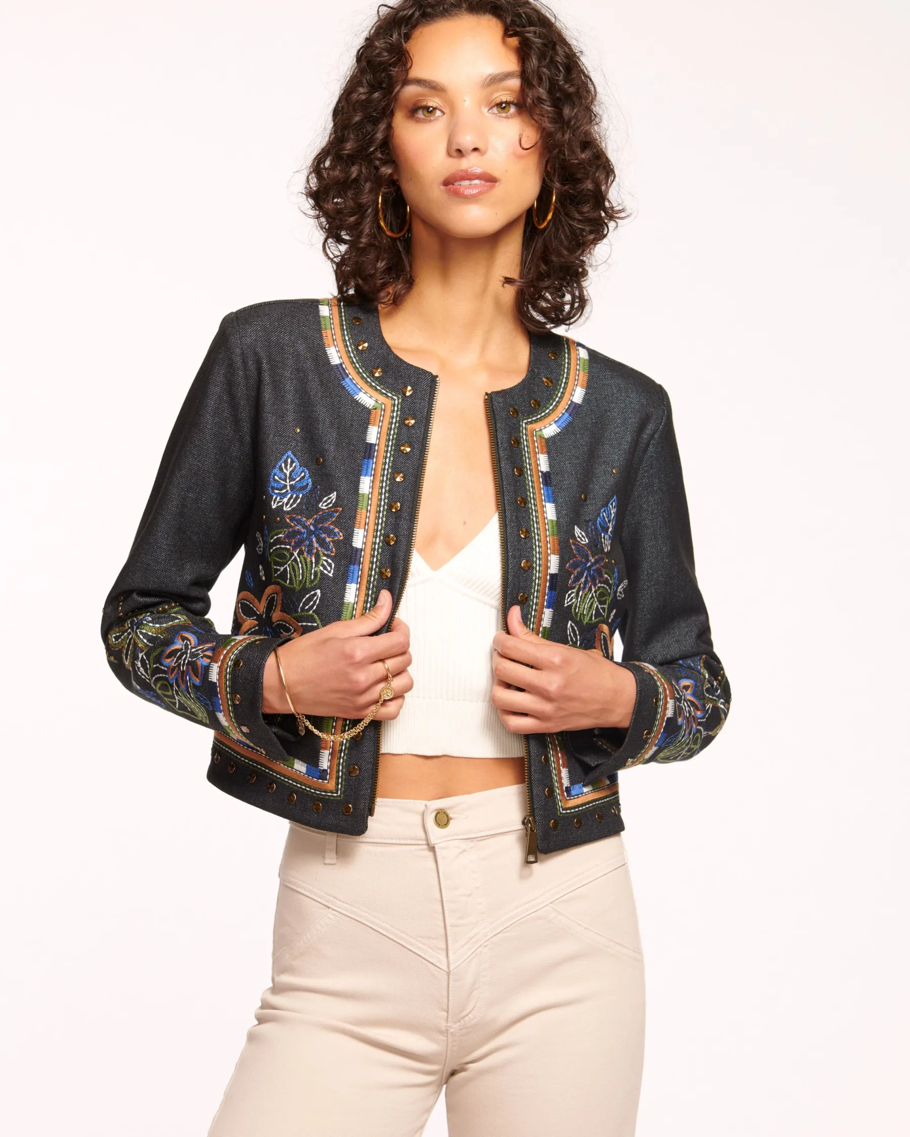 Ramy Brook Mav Embroidered Denim Jacket Embroideredindigo Best