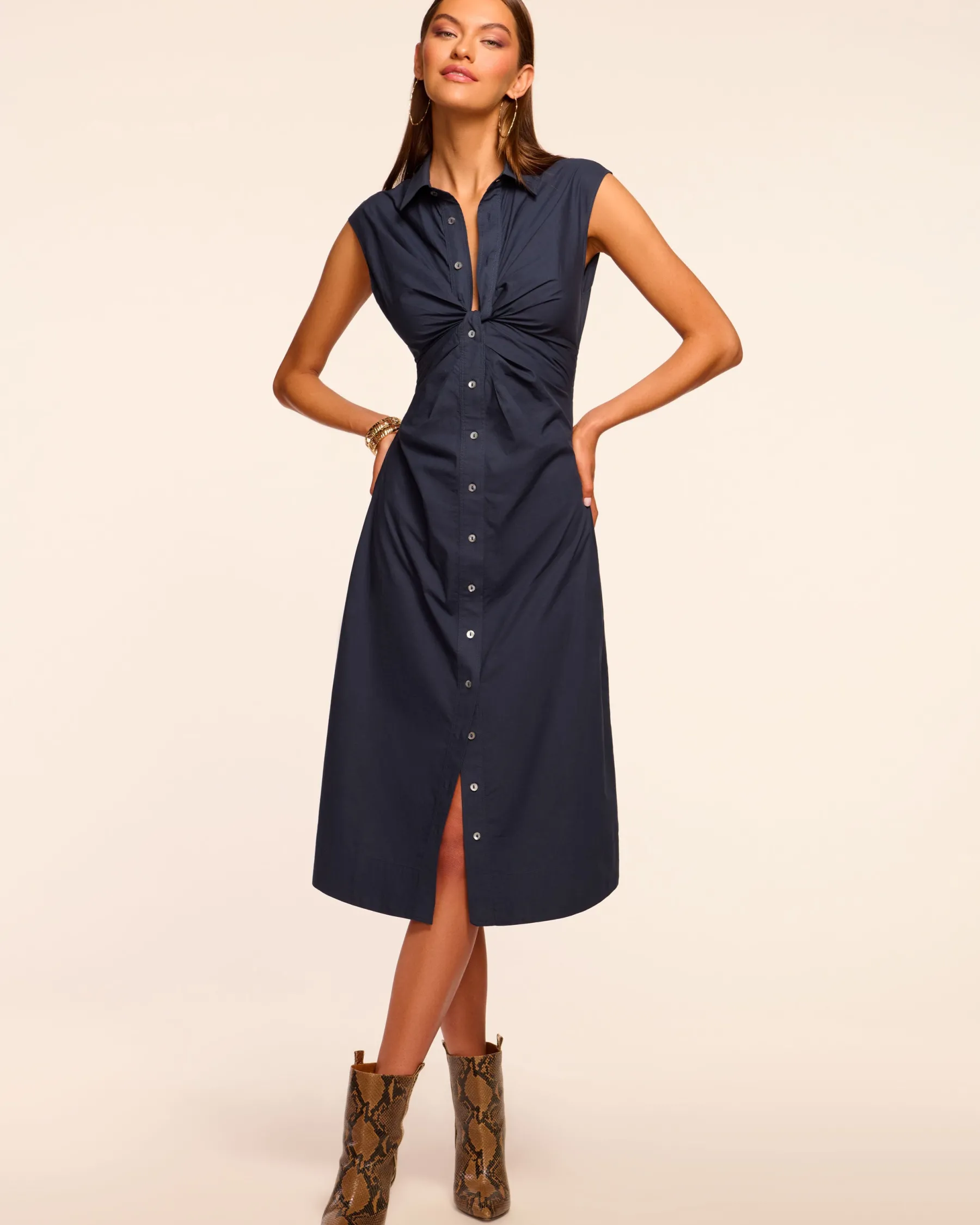 Ramy Brook Mihal Cotton Poplin Midi Dress Navy Cheap