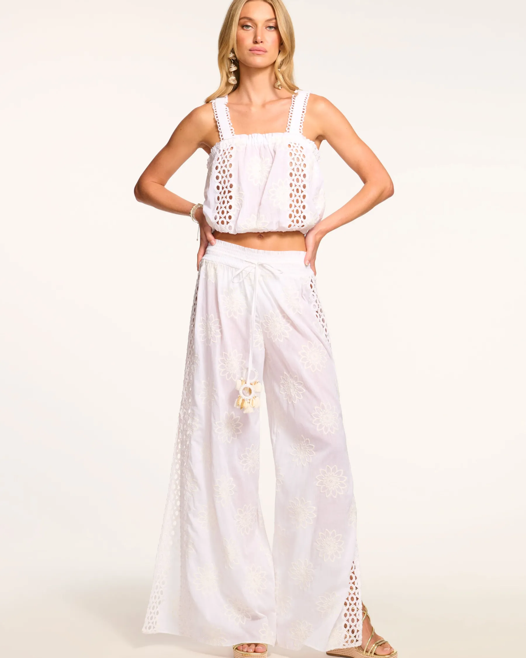 Ramy Brook Milan Wide Leg Coverup Pant Whitefloral Outlet