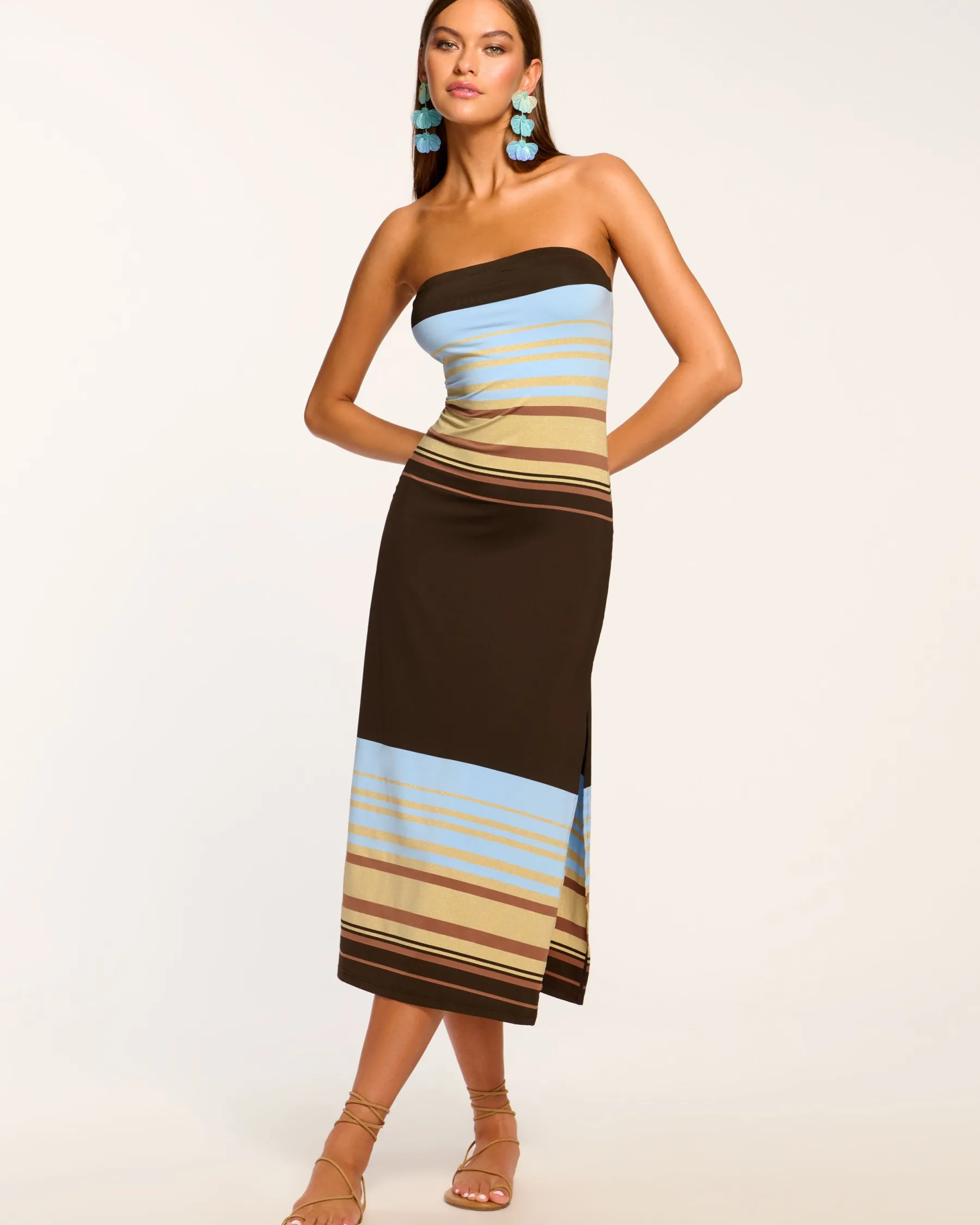 Ramy Brook Nava Strapless Coverup Dress Brownstripe Outlet