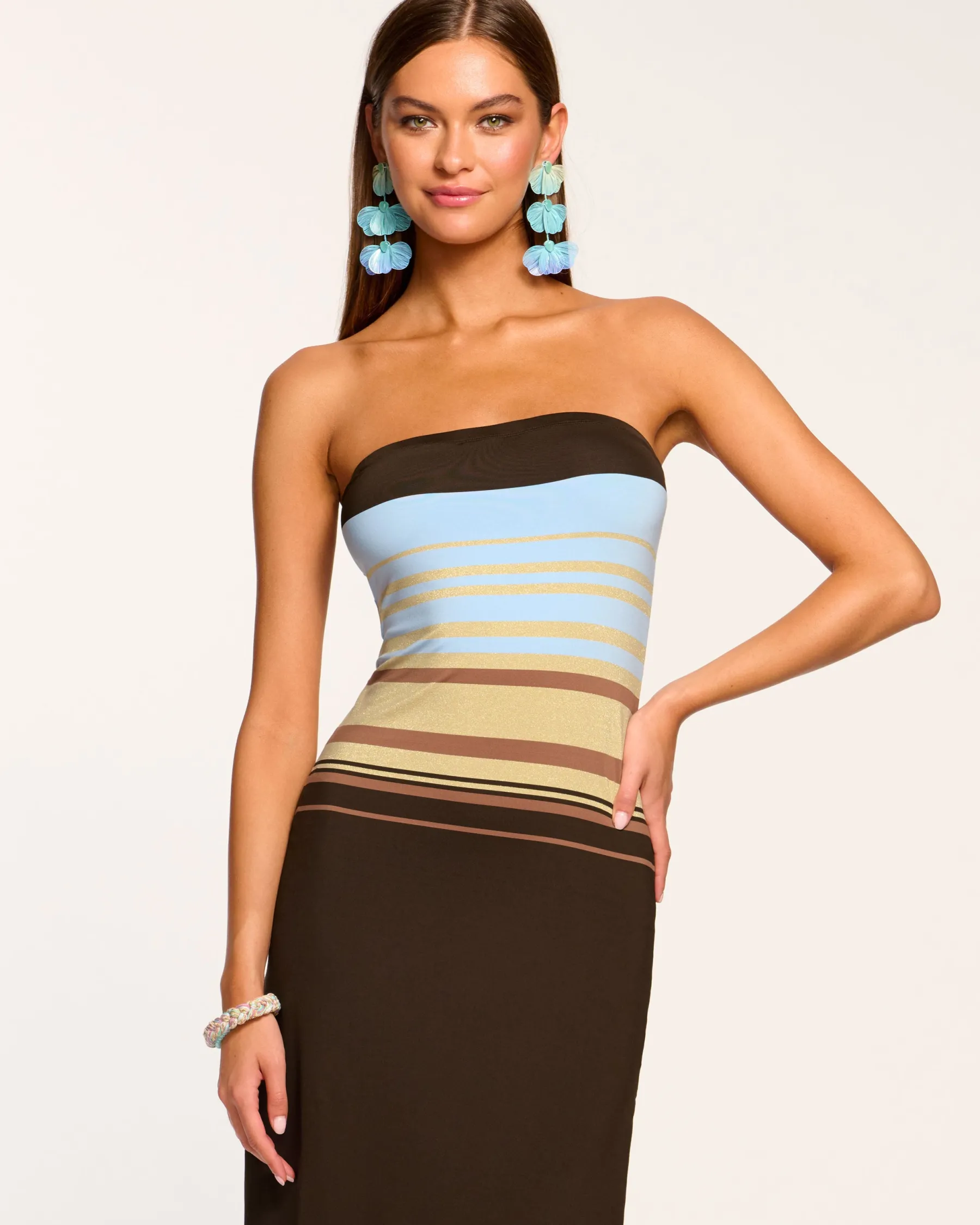 Ramy Brook Nava Strapless Coverup Dress Brownstripe Outlet