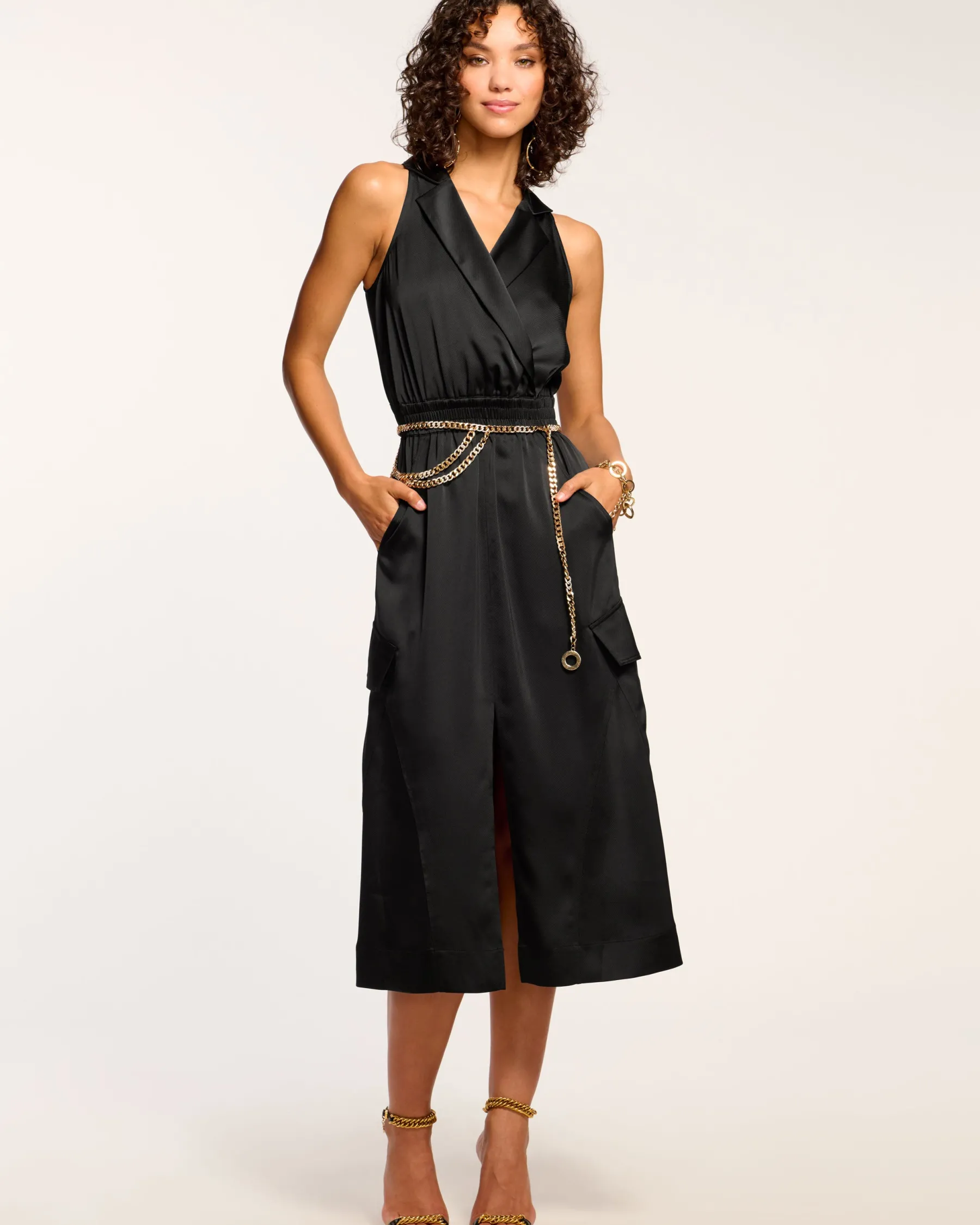 Ramy Brook Nikia V-Neck Midi Dress Black Discount