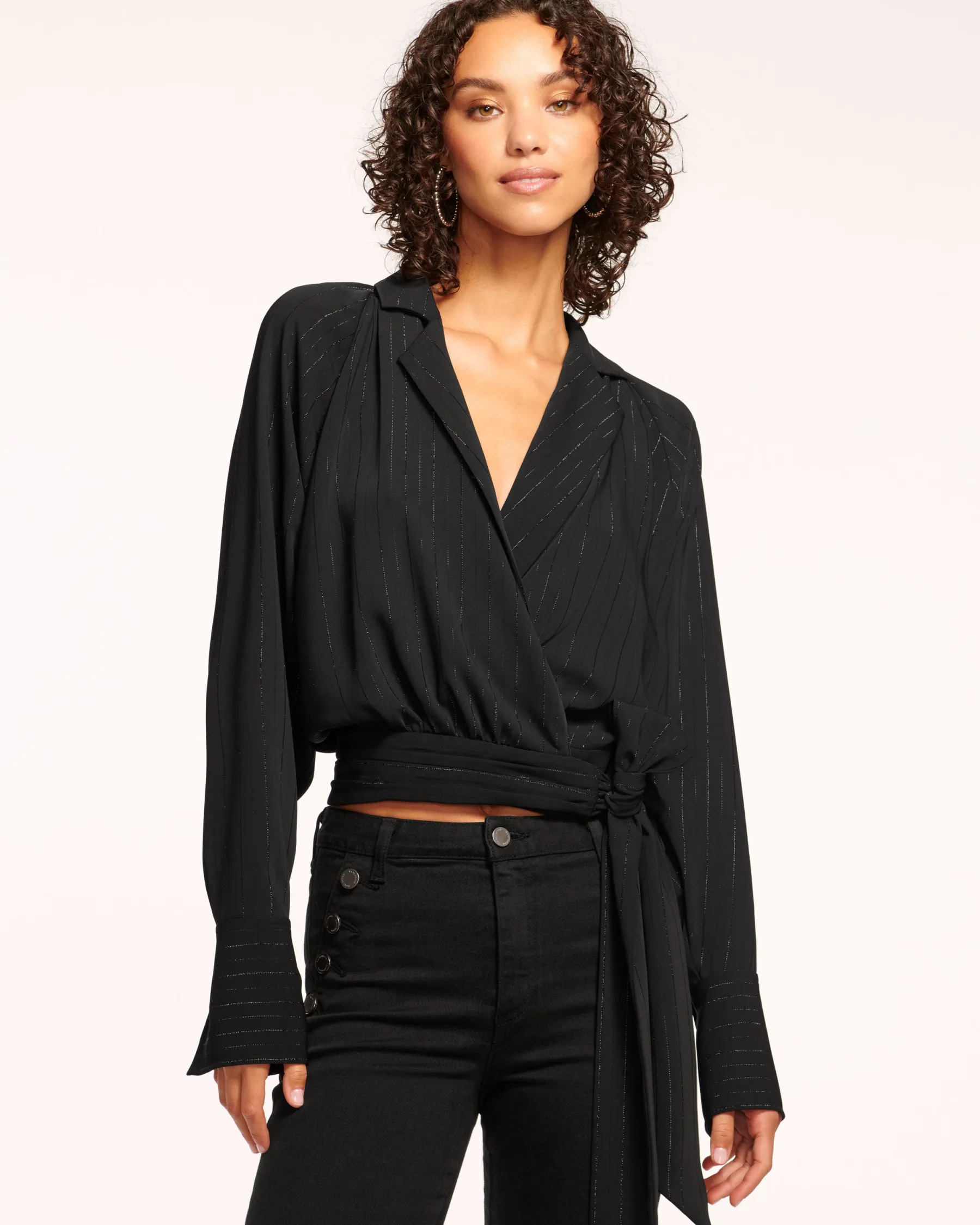 Ramy Brook Oliver V-Neck Wrap Top Blackstripe Sale