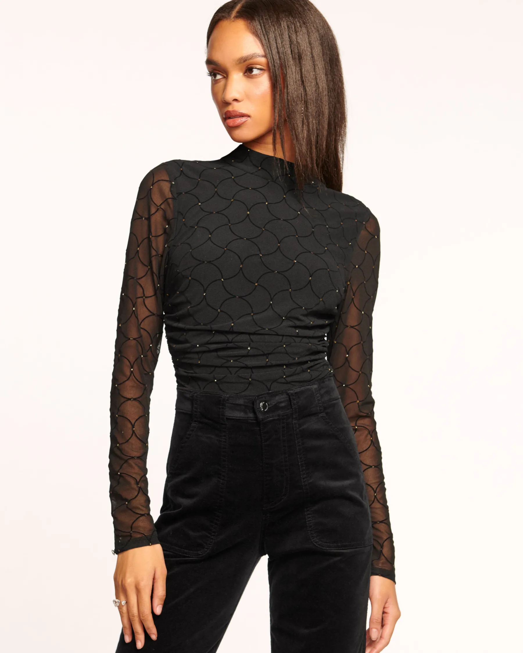 Ramy Brook Opal Embellished Turtleneck Top Blackdiamond Sale