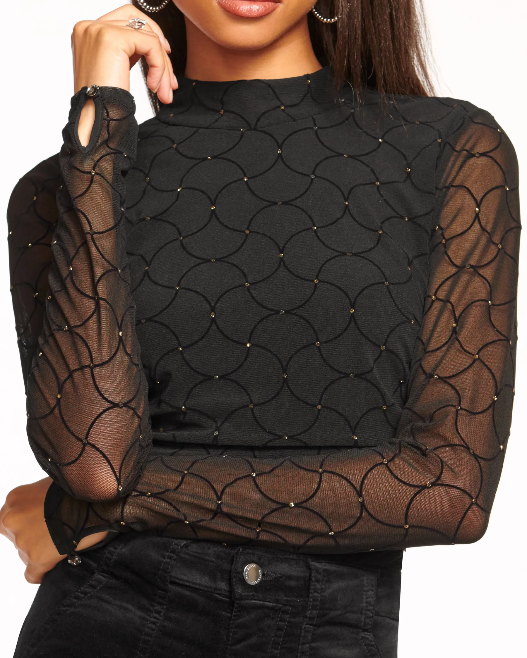 Ramy Brook Opal Embellished Turtleneck Top Blackdiamond Sale