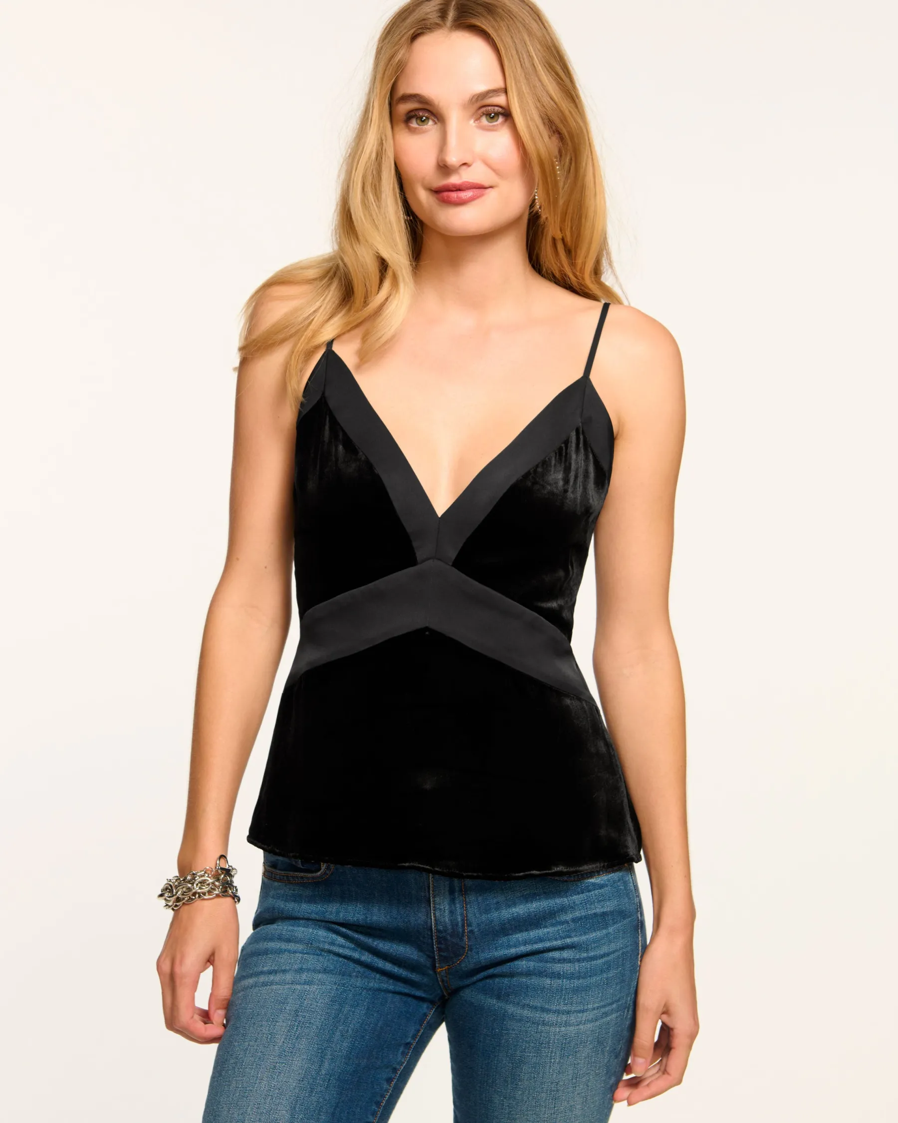 Ramy Brook Otis Velvet V-Neck Cami Tank Top Black Best Sale