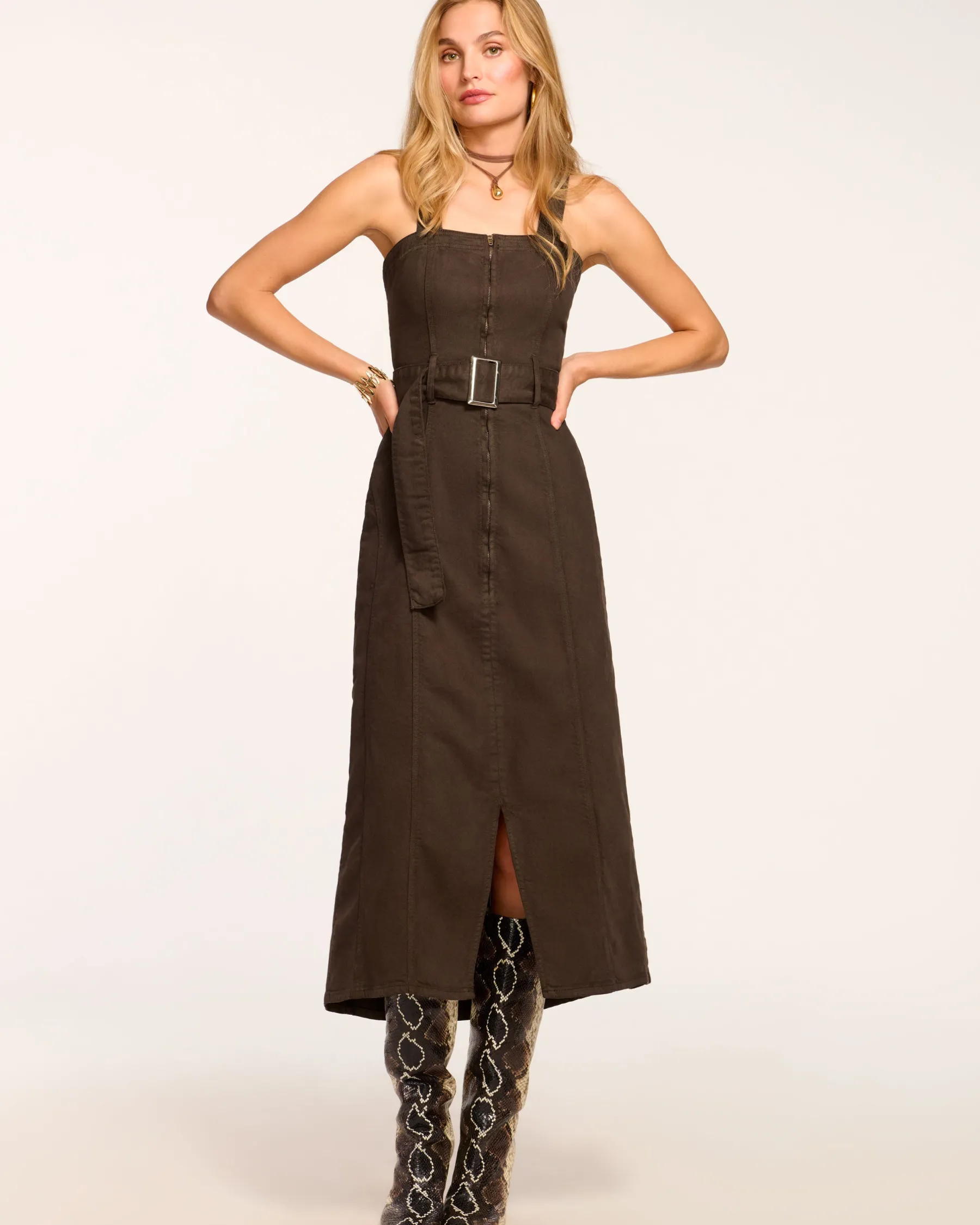 Ramy Brook Pamela Sleeveless Denim Midi Dress Desertbrown Store