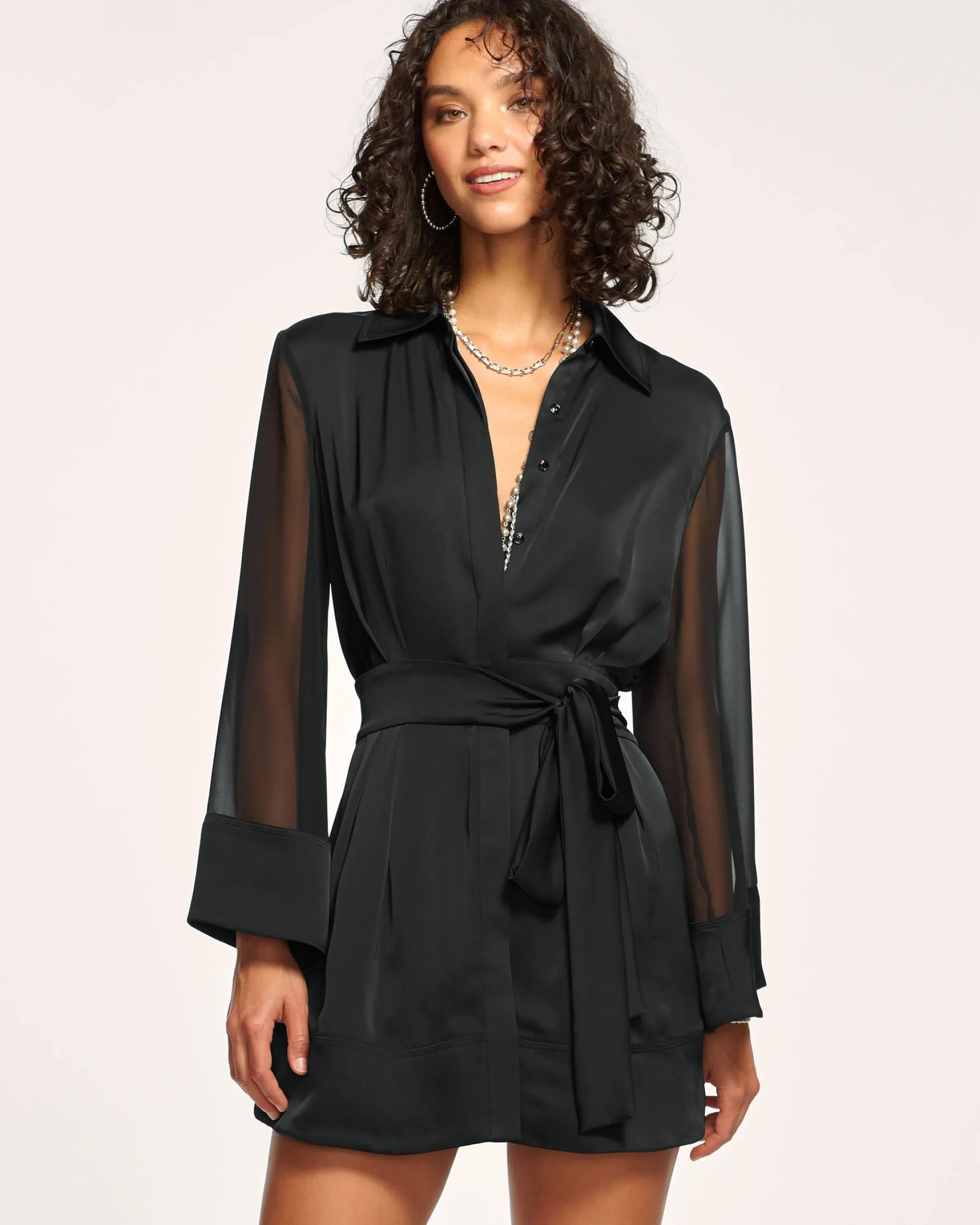 Ramy Brook Phoebe Sheer Long Sleeve Shirt Dress Black Shop