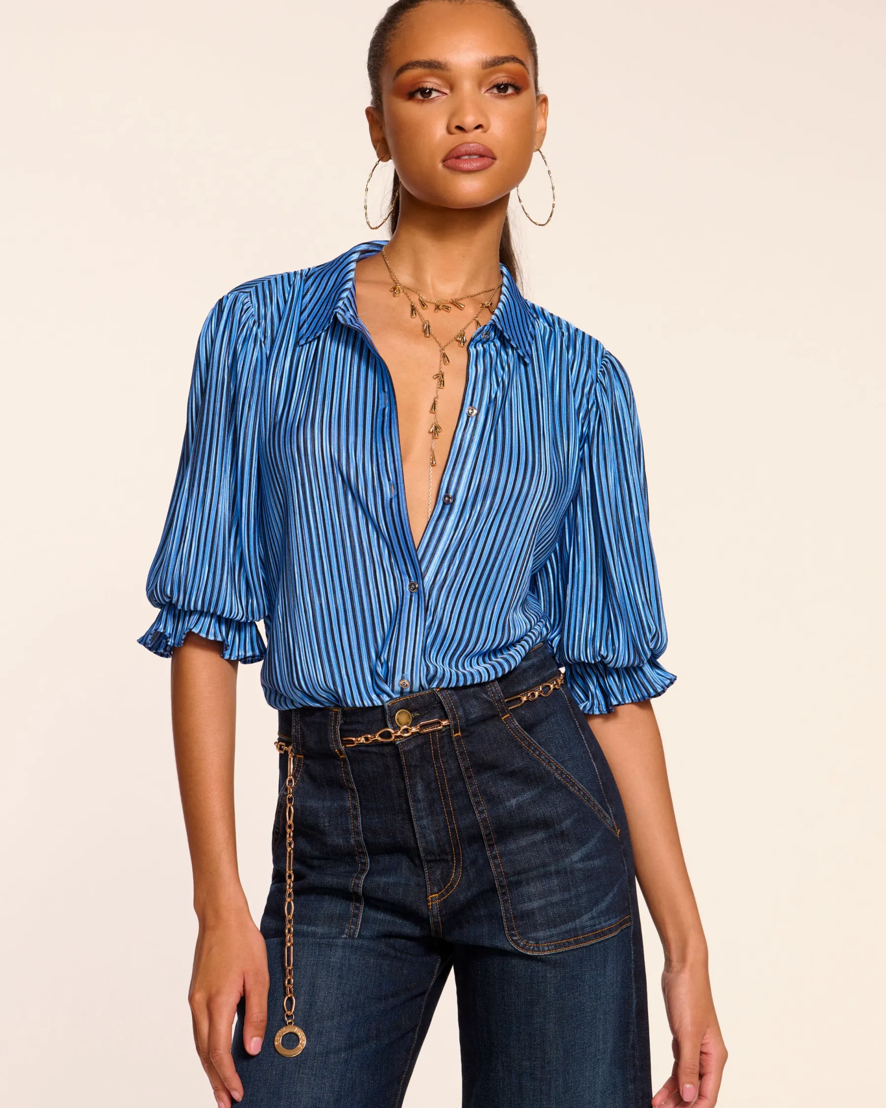 Ramy Brook Pleated Dina Short Sleeve Bodysuit Bluepleats Best