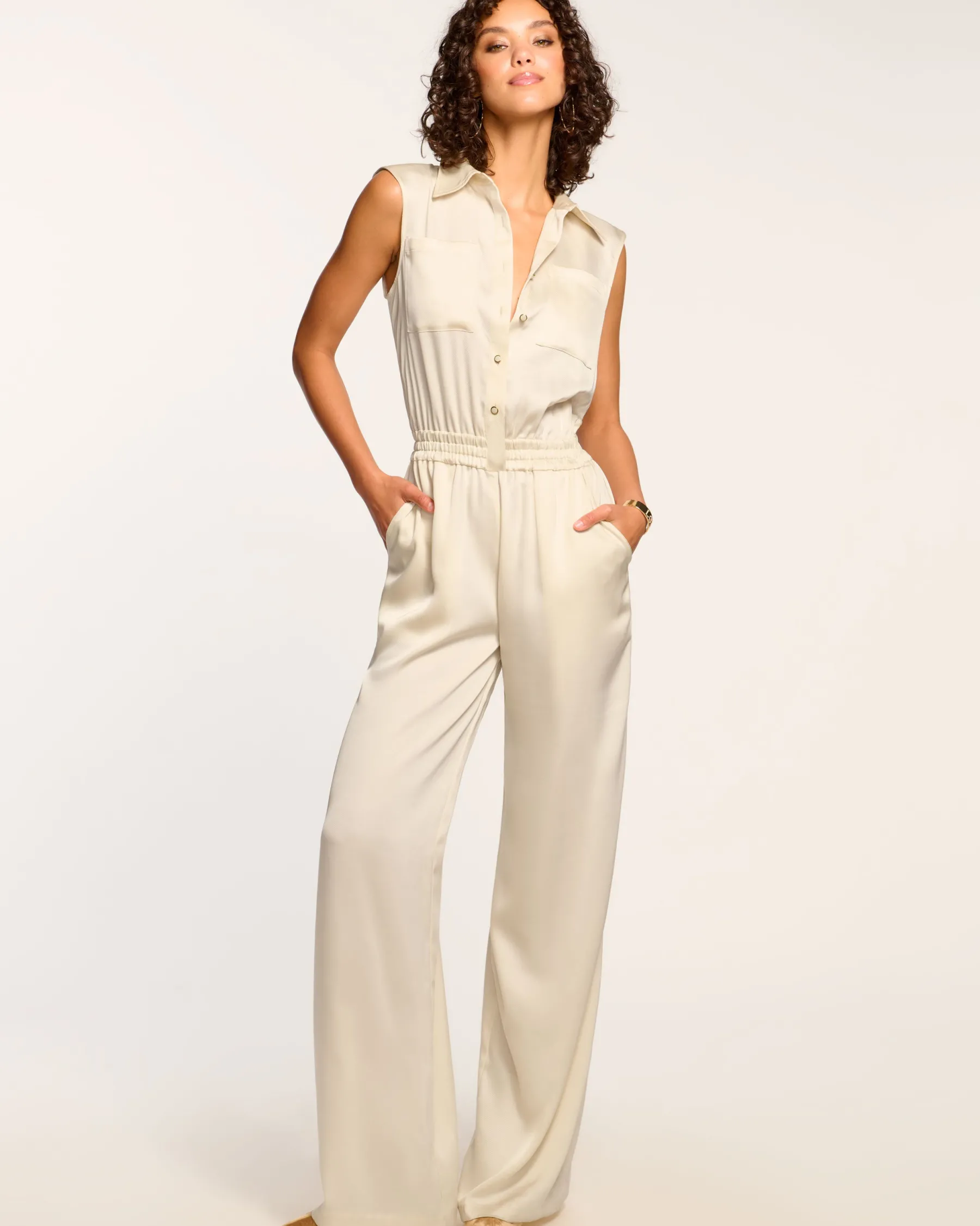 Ramy Brook Rabiya Button Down Jumpsuit Cream Discount