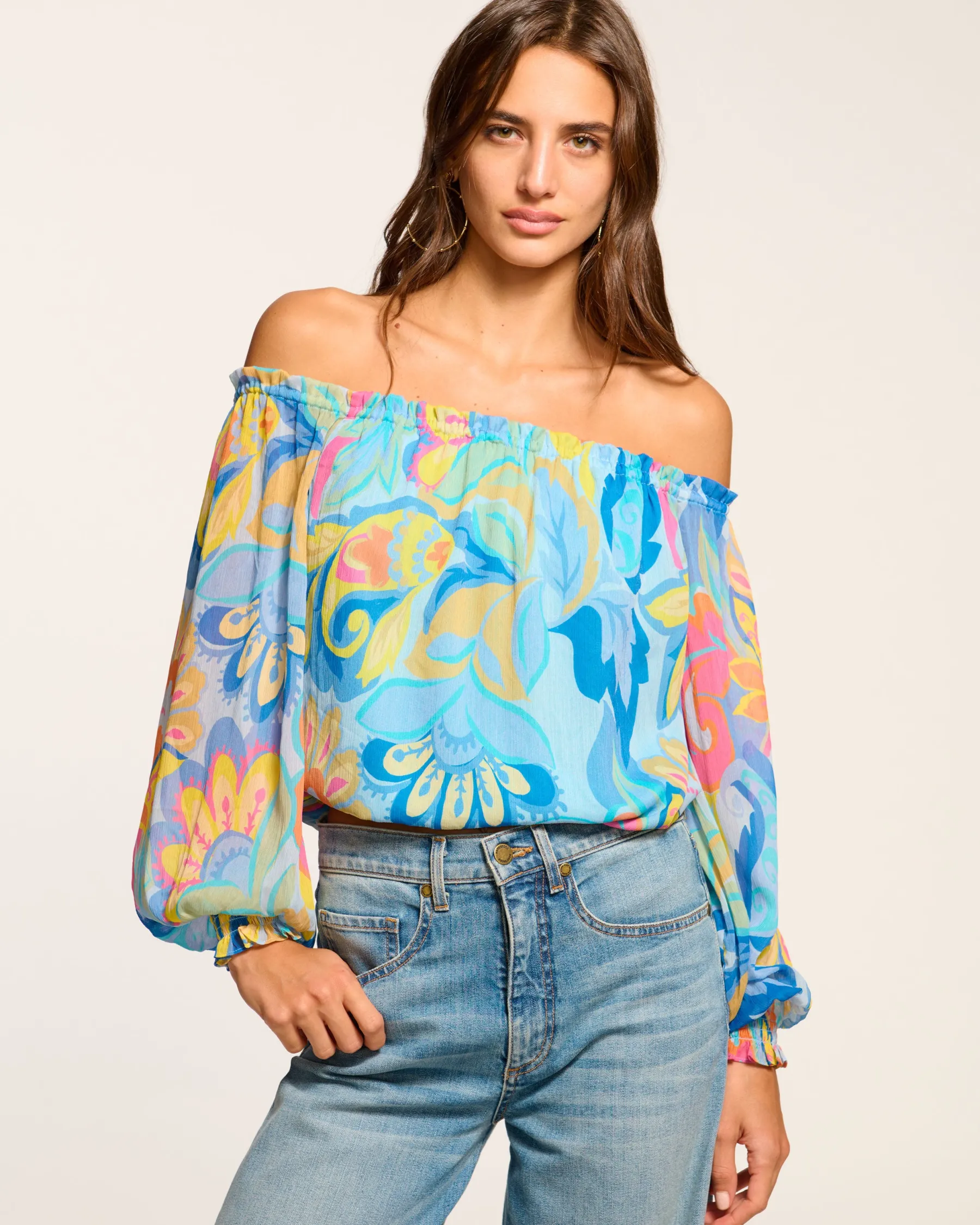 Ramy Brook Rico Off-The-Shoulder Top Watercolorfloral Cheap