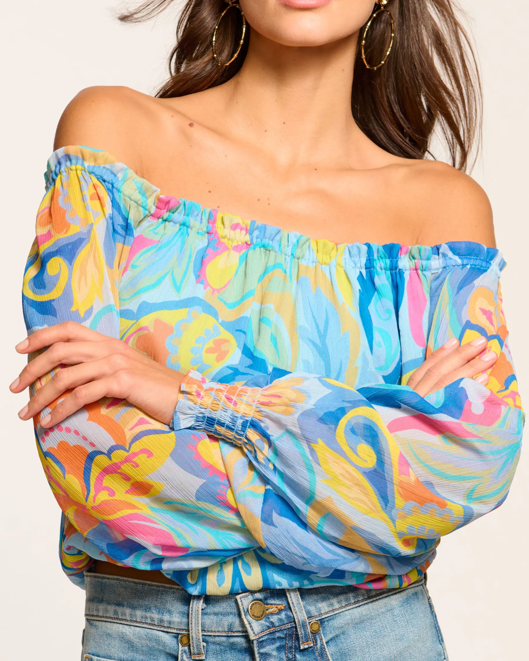 Ramy Brook Rico Off-The-Shoulder Top Watercolorfloral Cheap