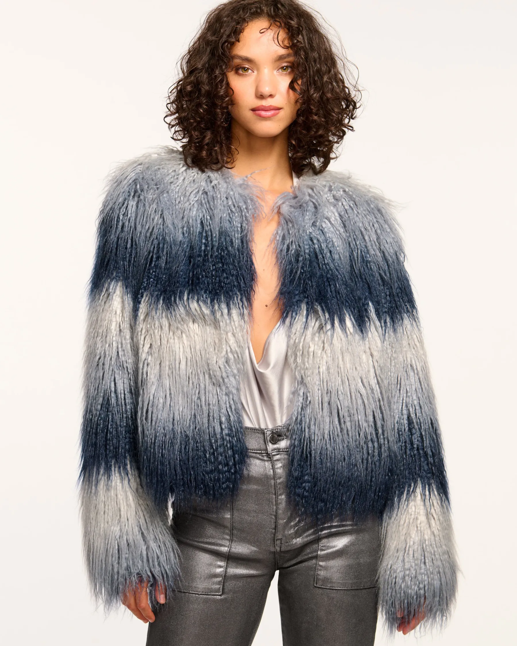 Ramy Brook Samuel Faux Fur Coat Navyombre Outlet